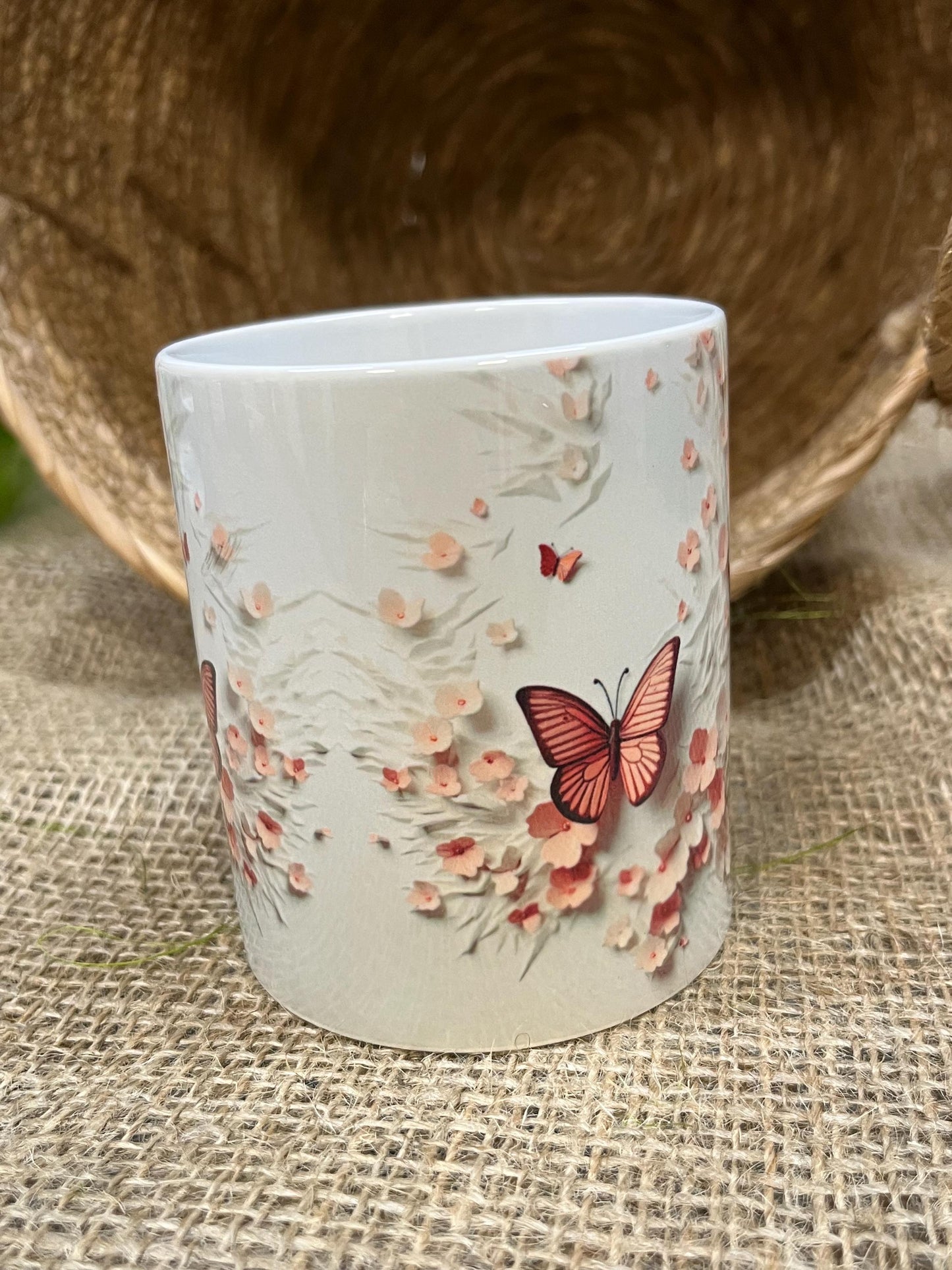 Tazza -Mug in ceramica con Farfalle in 3D rosa