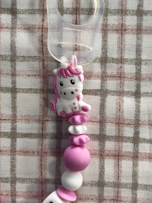 Catenella Portaciuccio con Unicorno- Clip di diversi colori-personalizzata con Nome
