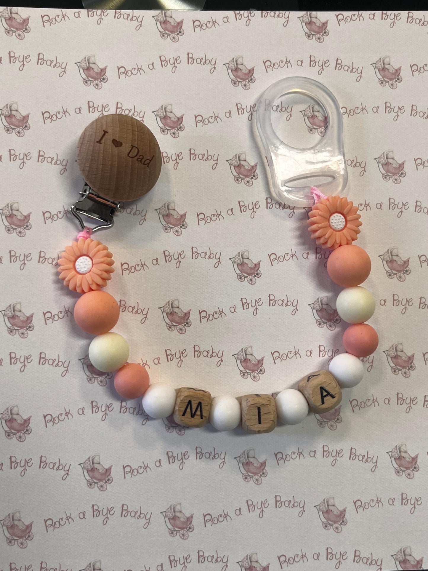 Catenella Portaciuccio con Fiore e Clip I love Dad-personalizzata con Nome