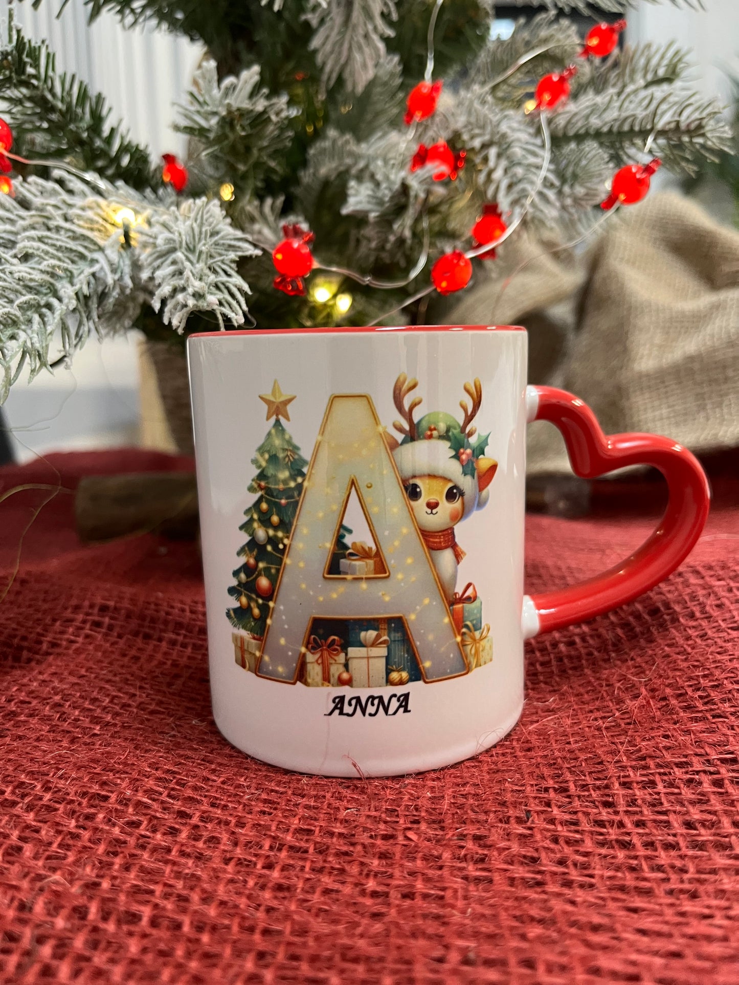 Tazza Personalizzata-Lettera dell'Alfabeto Natalizia e Nome