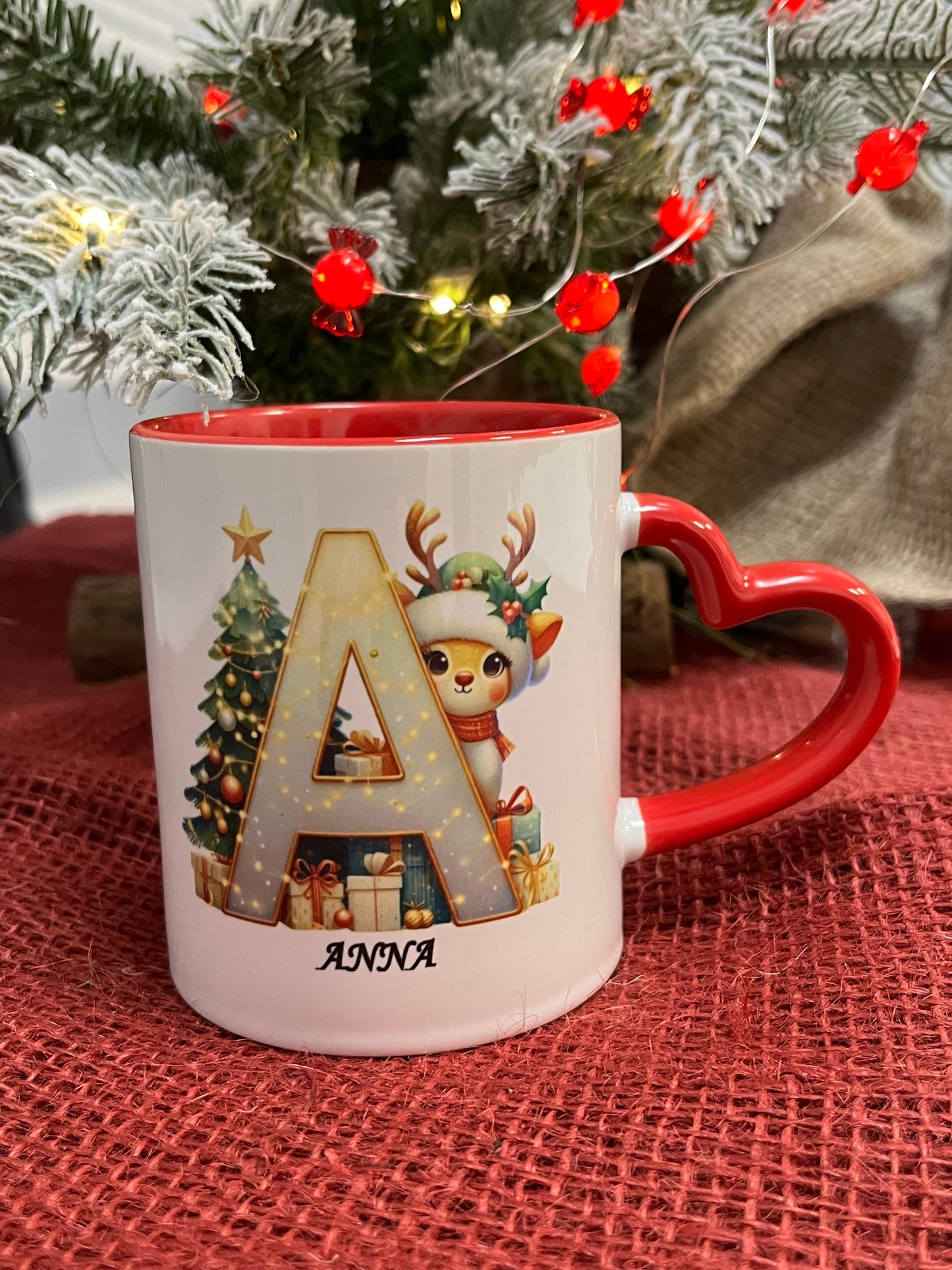 Tazza Personalizzata-Lettera dell'Alfabeto Natalizia e Nome