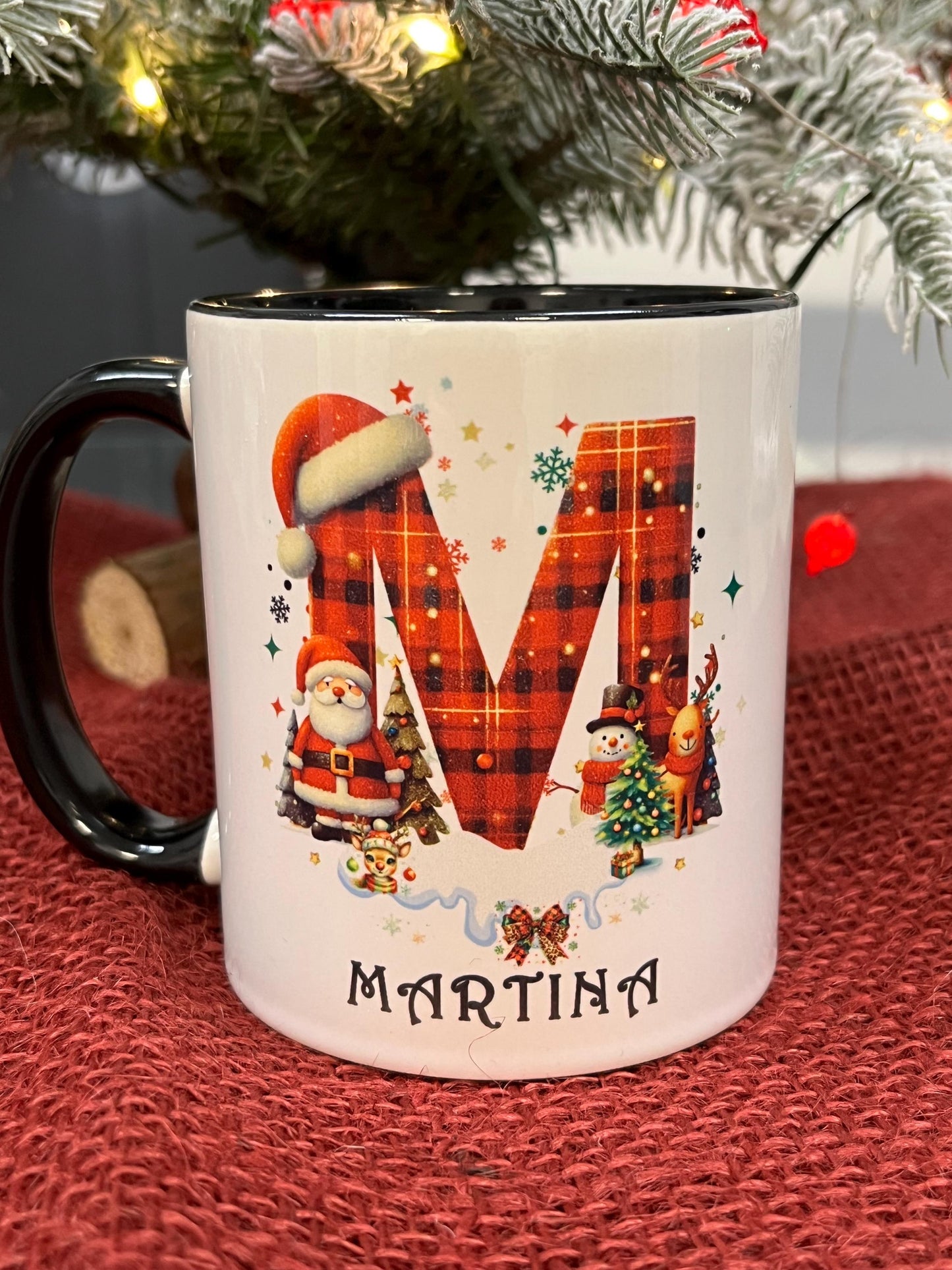 Tazza Personalizzata-Lettera dell'Alfabeto Natalizia e Nome