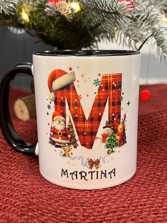 Tazza Personalizzata-Lettera dell'Alfabeto Natalizia e Nome