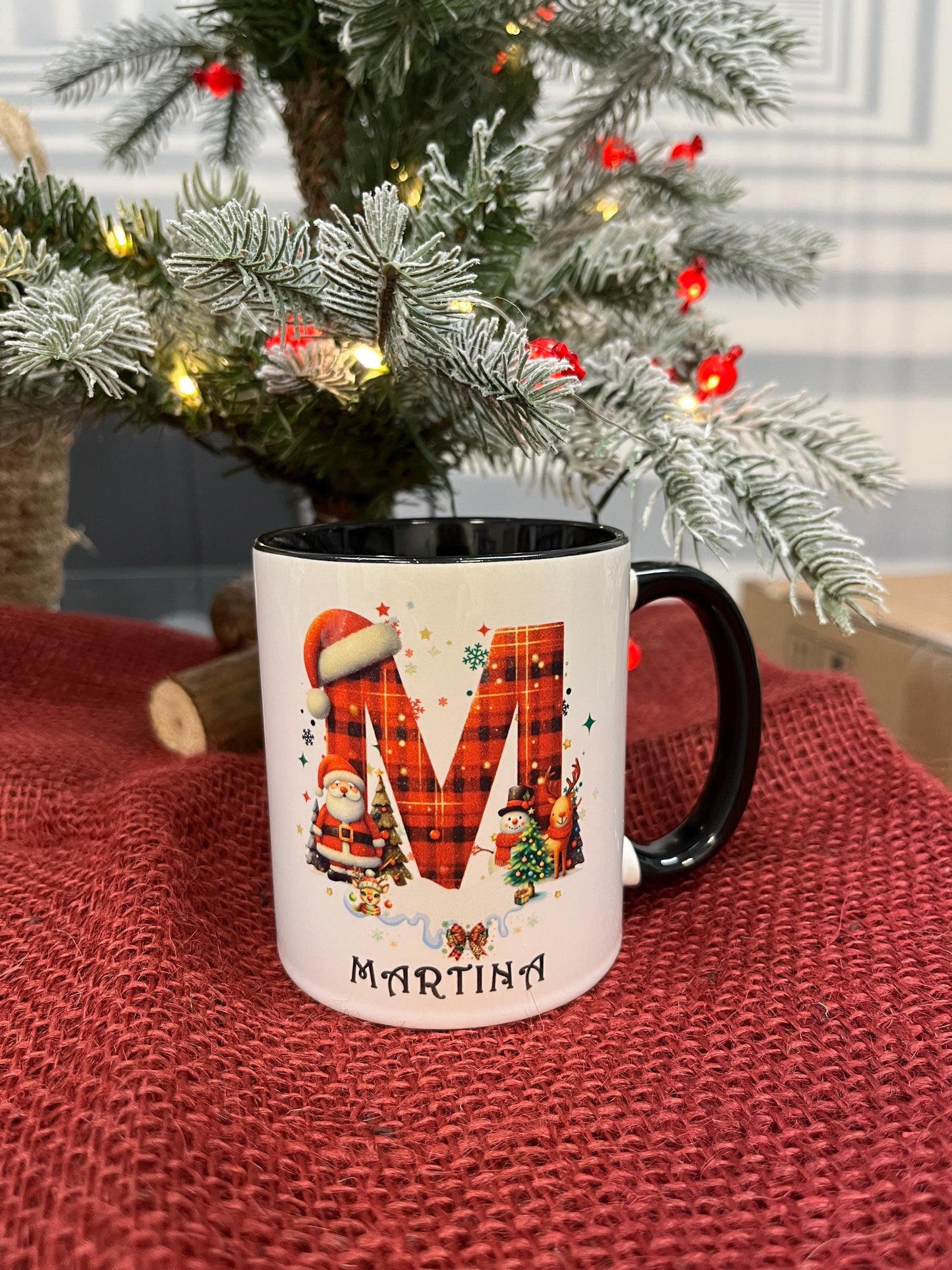Tazza Personalizzata-Lettera dell'Alfabeto Natalizia e Nome