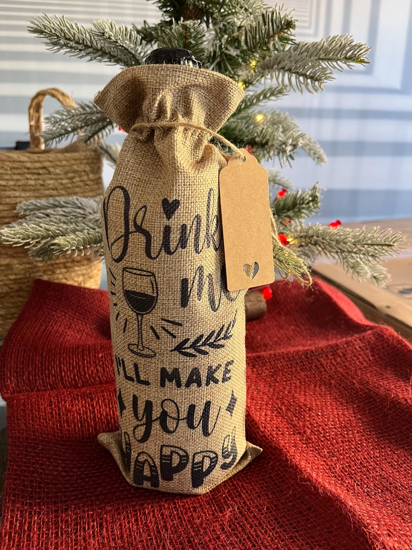 Borsa in juta porta vino  riutilizzabile possibilità di personalizzarla con altre scritte