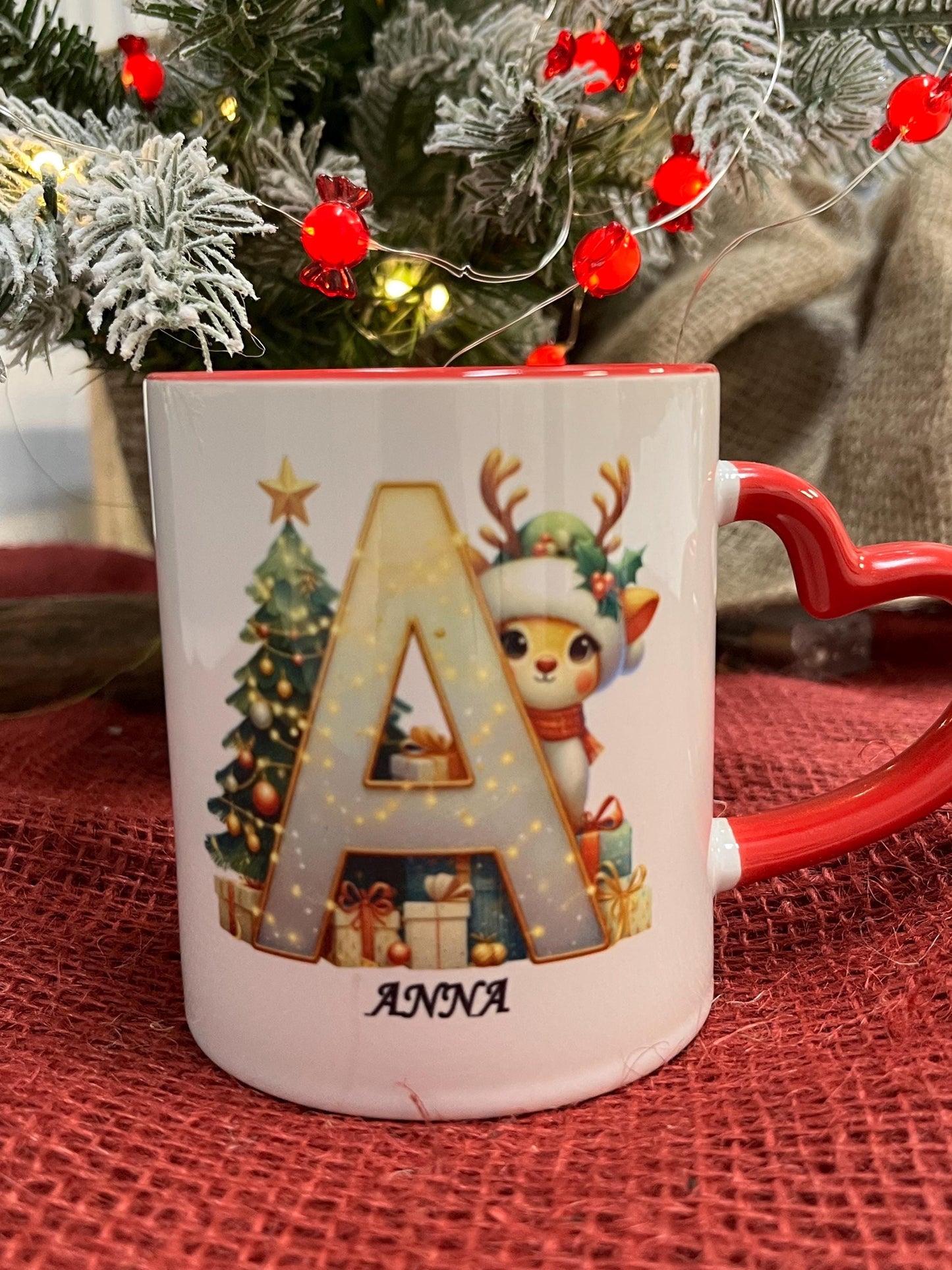 Tazza Personalizzata-Lettera dell'Alfabeto Natalizia e Nome