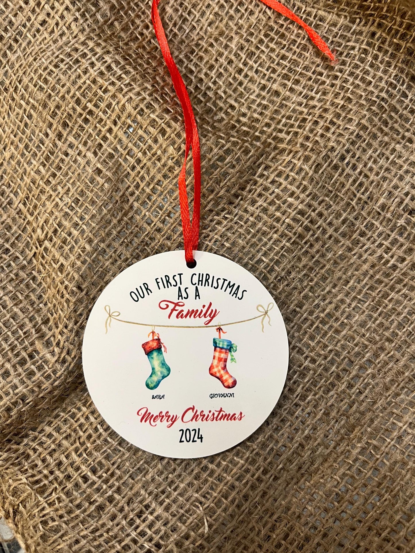 Ornamento Natalizio La Nostra Famiglia Stampato su entrambi i lati o su un solo lato-Personalizzato con il nome