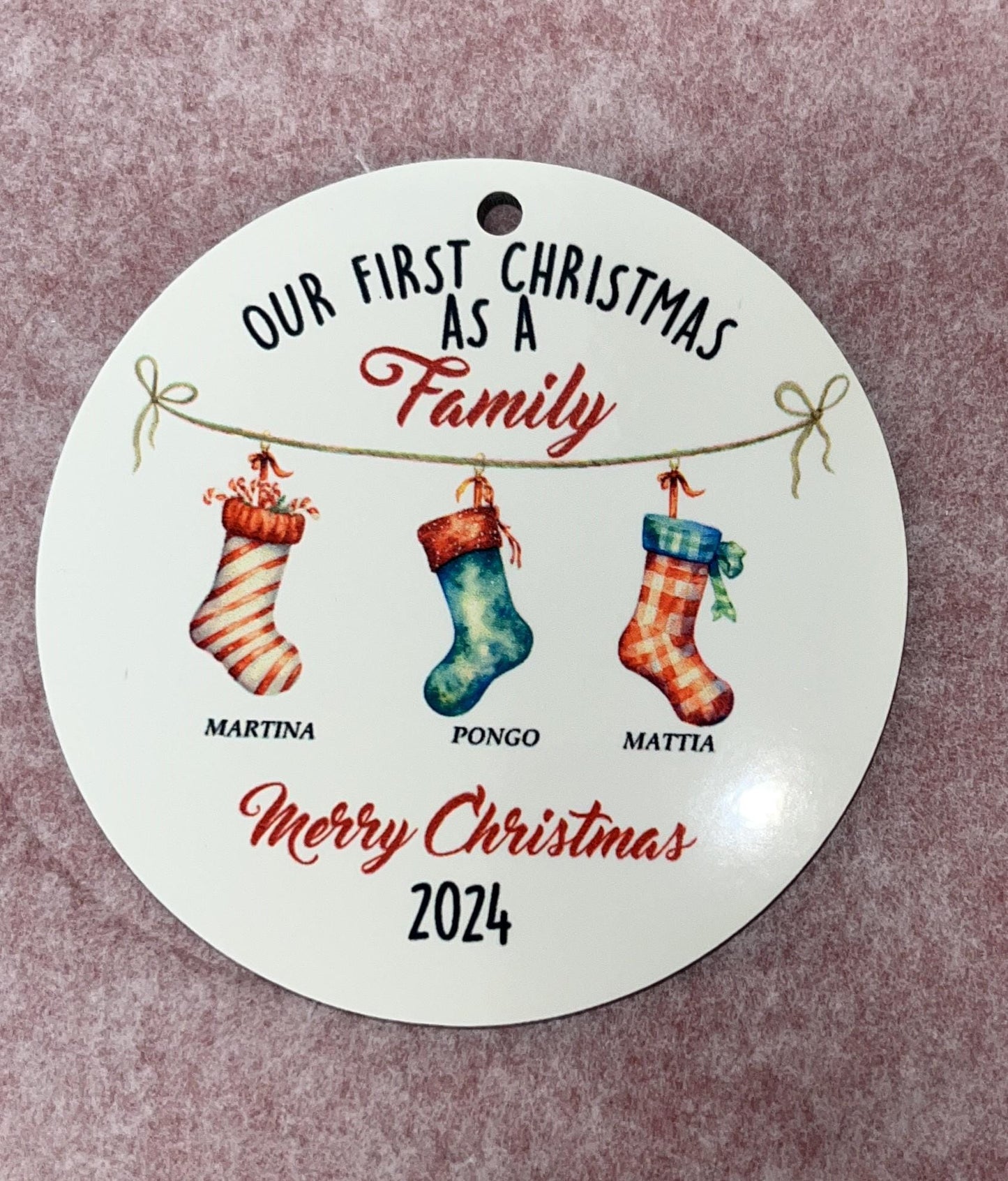 Ornamento Natalizio La Nostra Famiglia Stampato su entrambi i lati o su un solo lato-Personalizzato con il nome