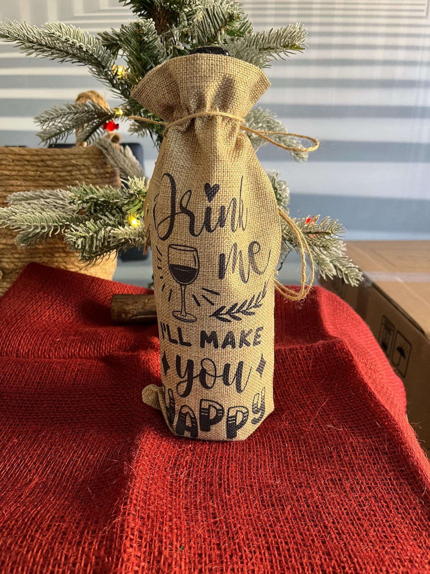 Borsa in juta porta vino  riutilizzabile possibilità di personalizzarla con altre scritte