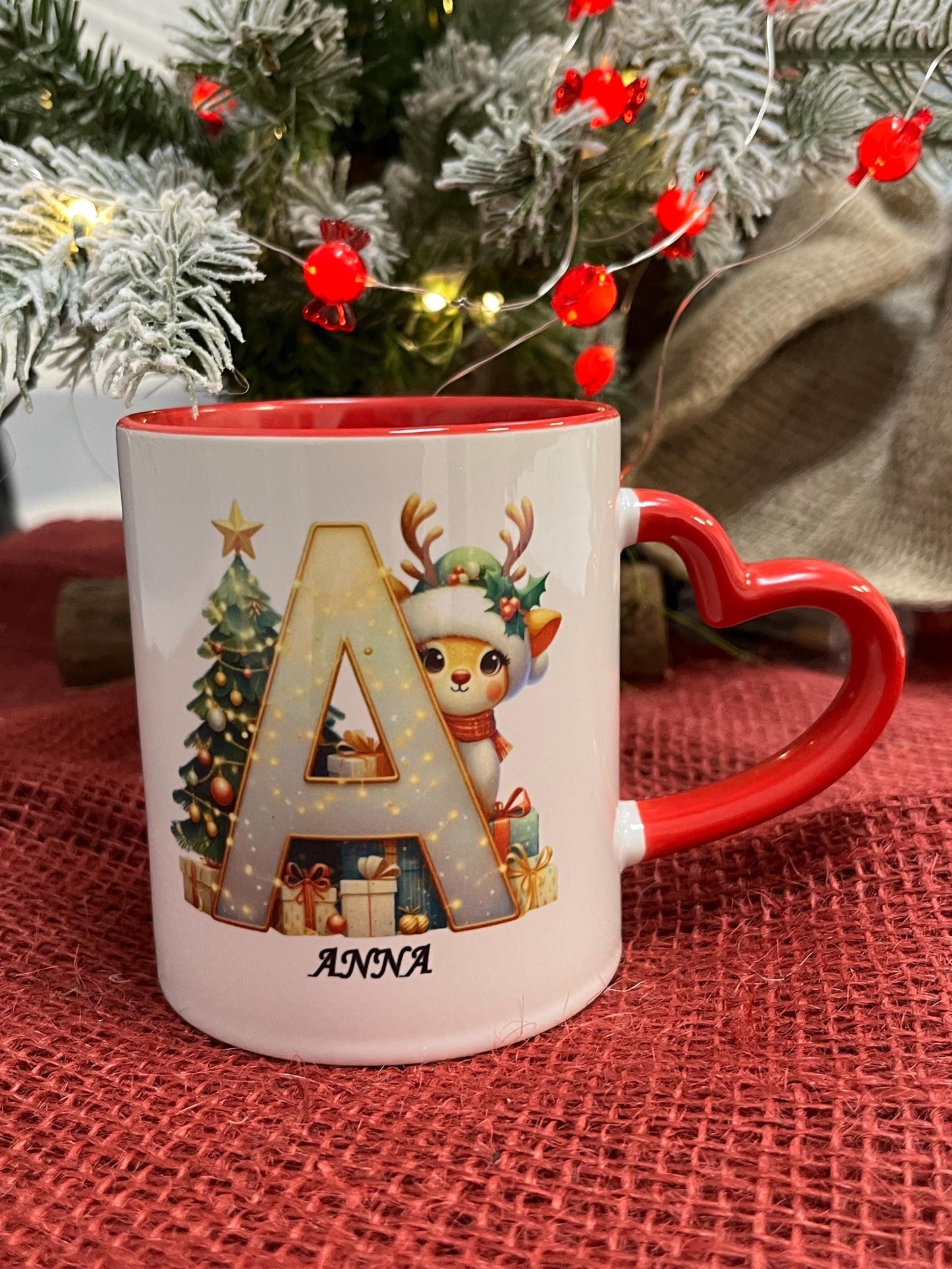 Tazza Personalizzata-Lettera dell'Alfabeto Natalizia e Nome