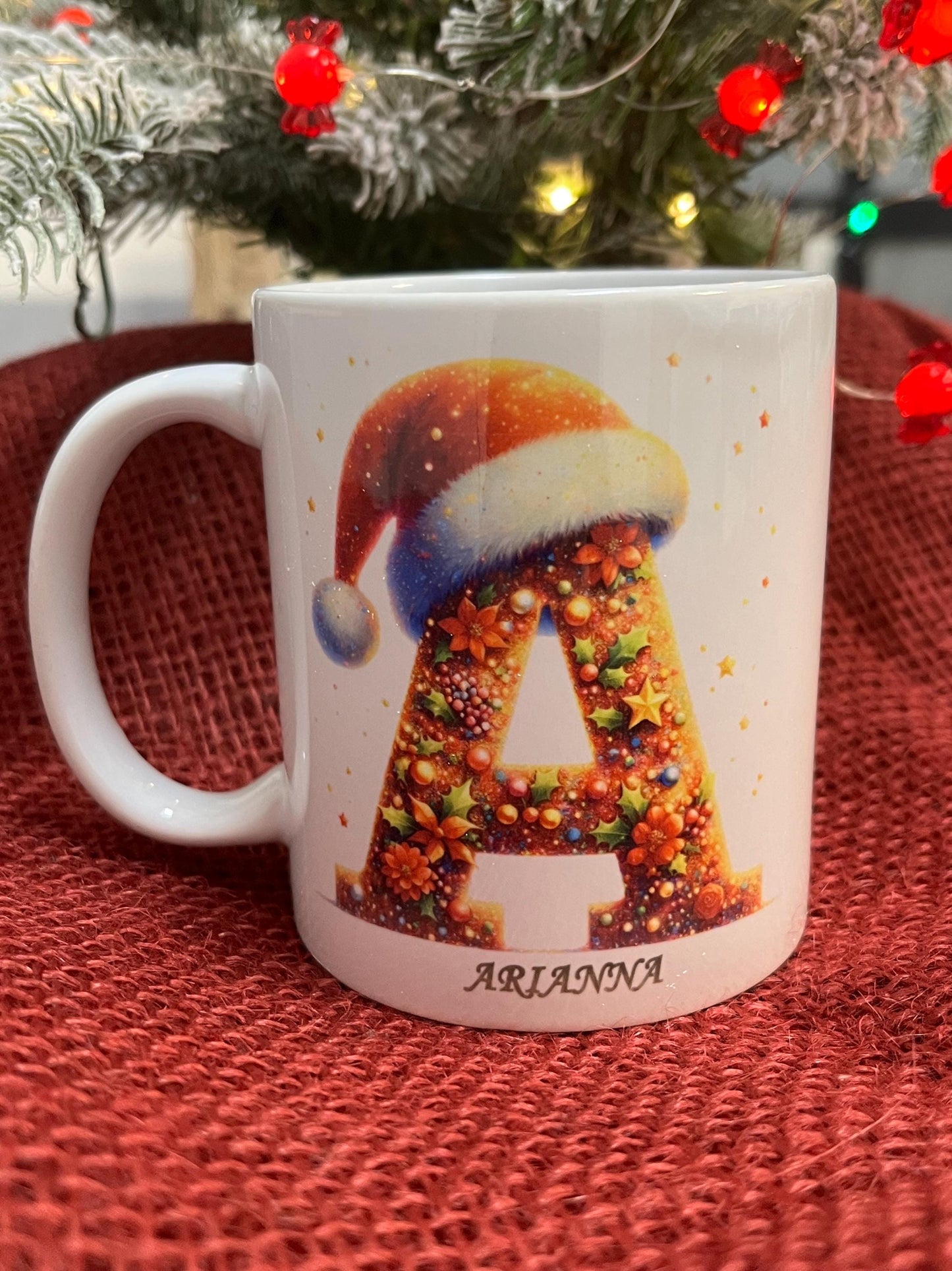 Tazza Personalizzata-Lettera dell'Alfabeto Natalizia e Nome
