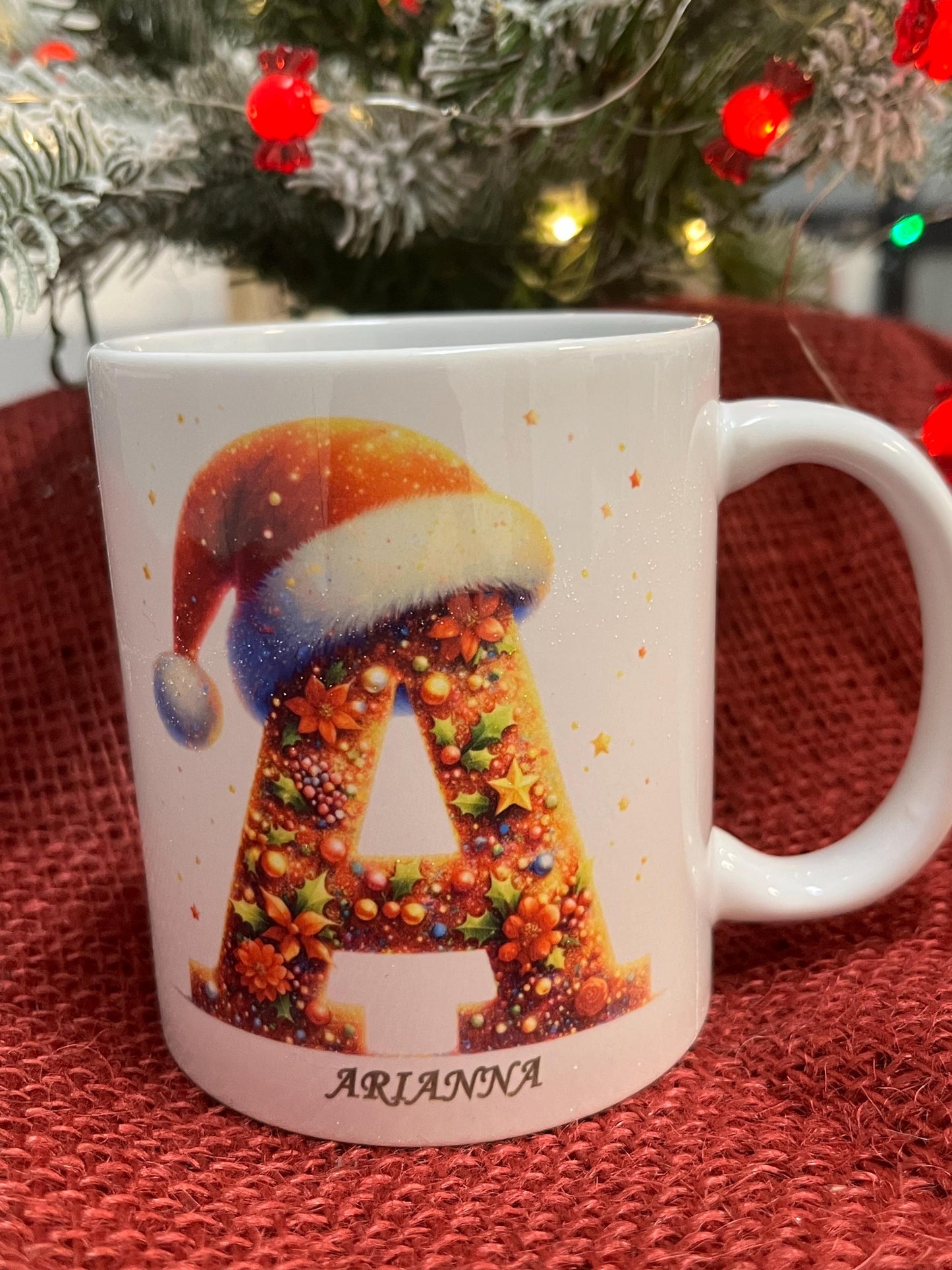 Tazza Personalizzata-Lettera dell'Alfabeto Natalizia e Nome