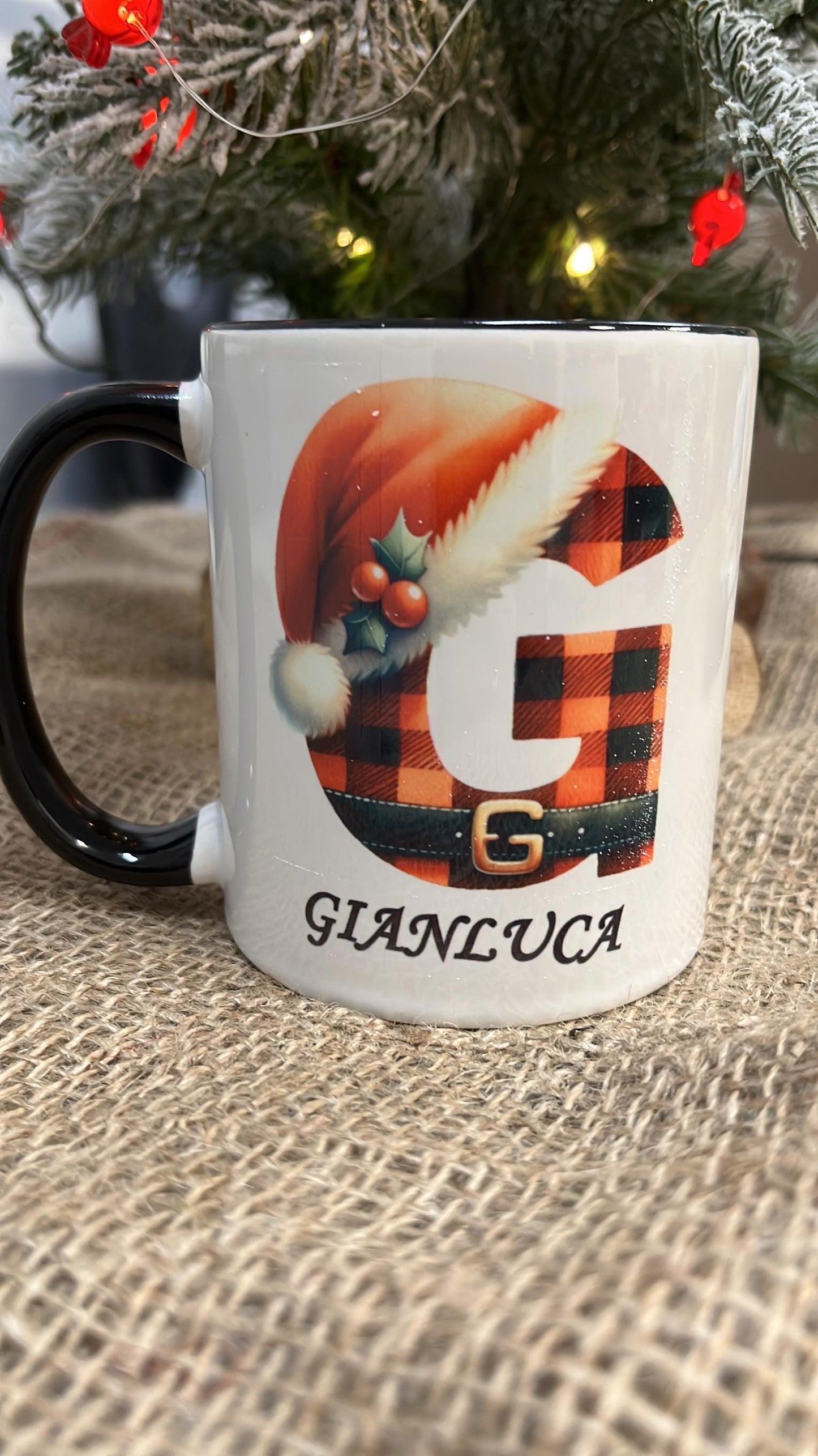Tazza Personalizzata-Lettera dell'Alfabeto Natalizia e Nome