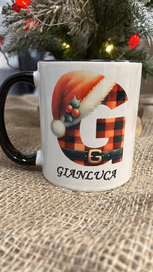 Tazza Personalizzata-Lettera dell'Alfabeto Natalizia e Nome