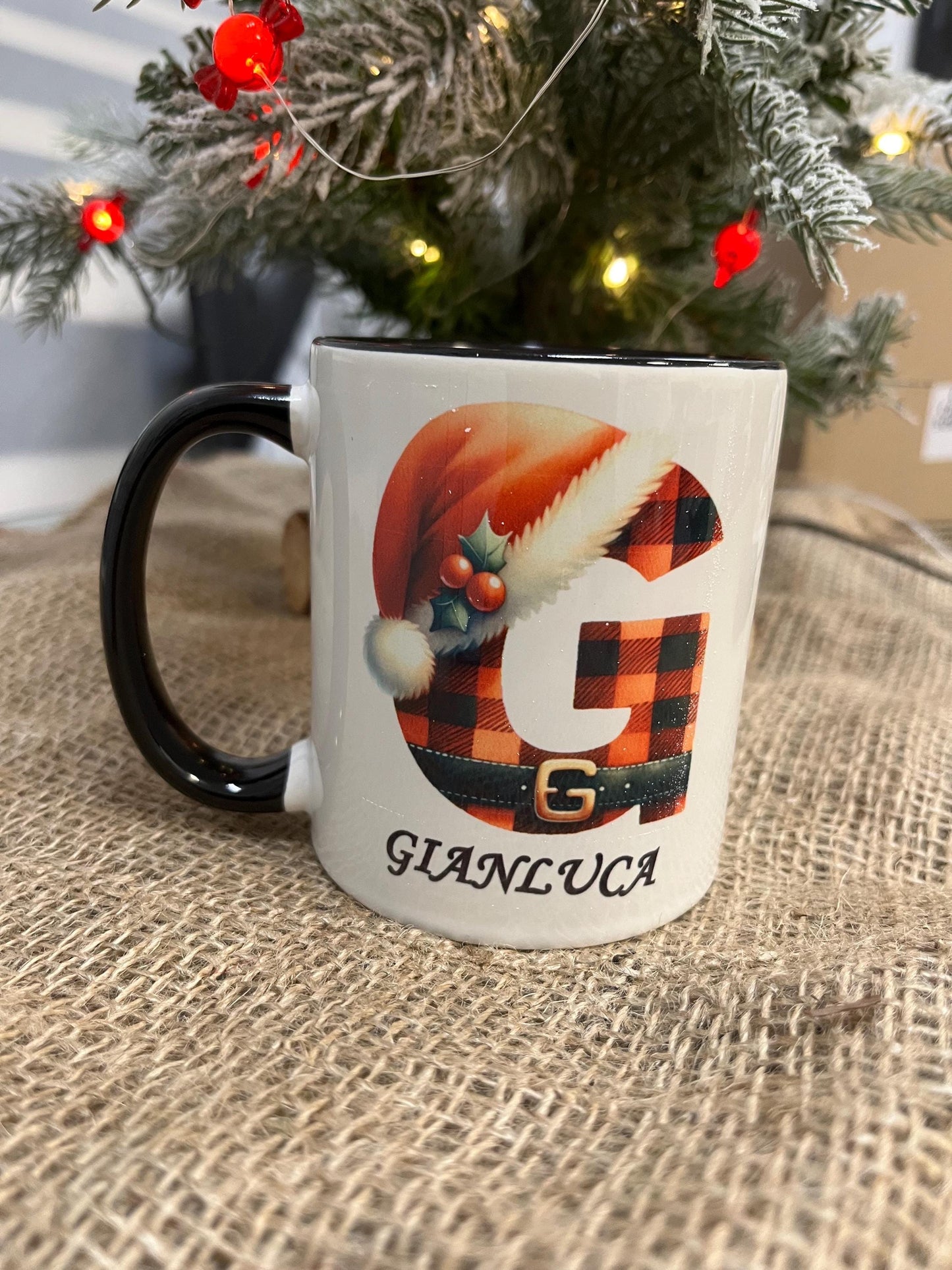 Tazza Personalizzata-Lettera dell'Alfabeto Natalizia e Nome