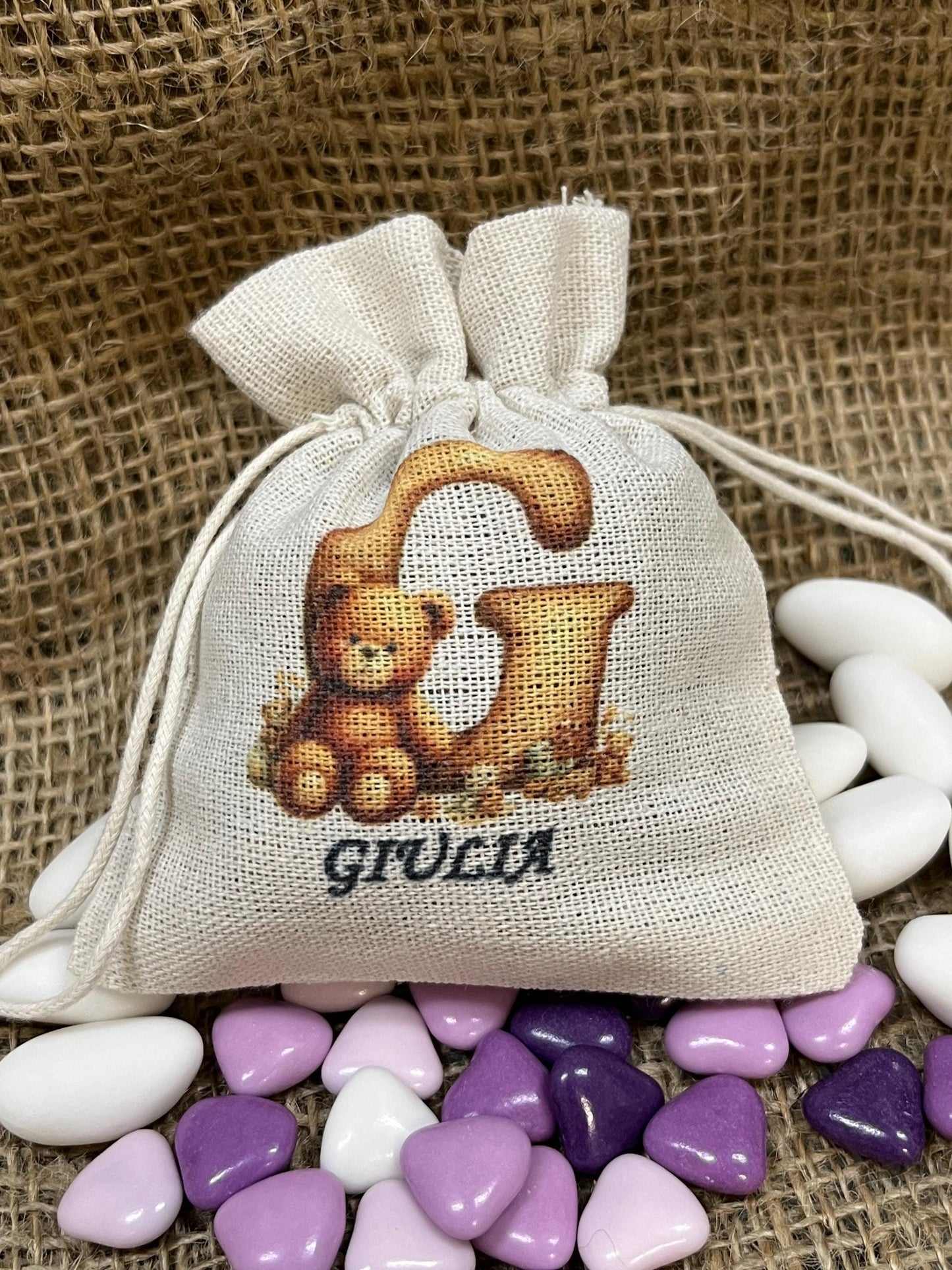 Sacchetto per bomboniera personalizzato-sacchetto per battesimo nascita compleanno comunione cresima-sacchetto personalizzato con nome