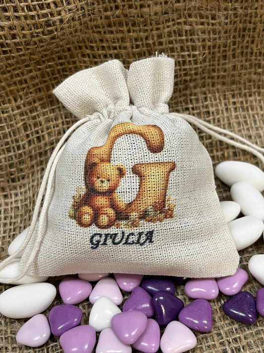 Sacchetto per bomboniera personalizzato-sacchetto per battesimo nascita compleanno comunione cresima-sacchetto personalizzato con nome