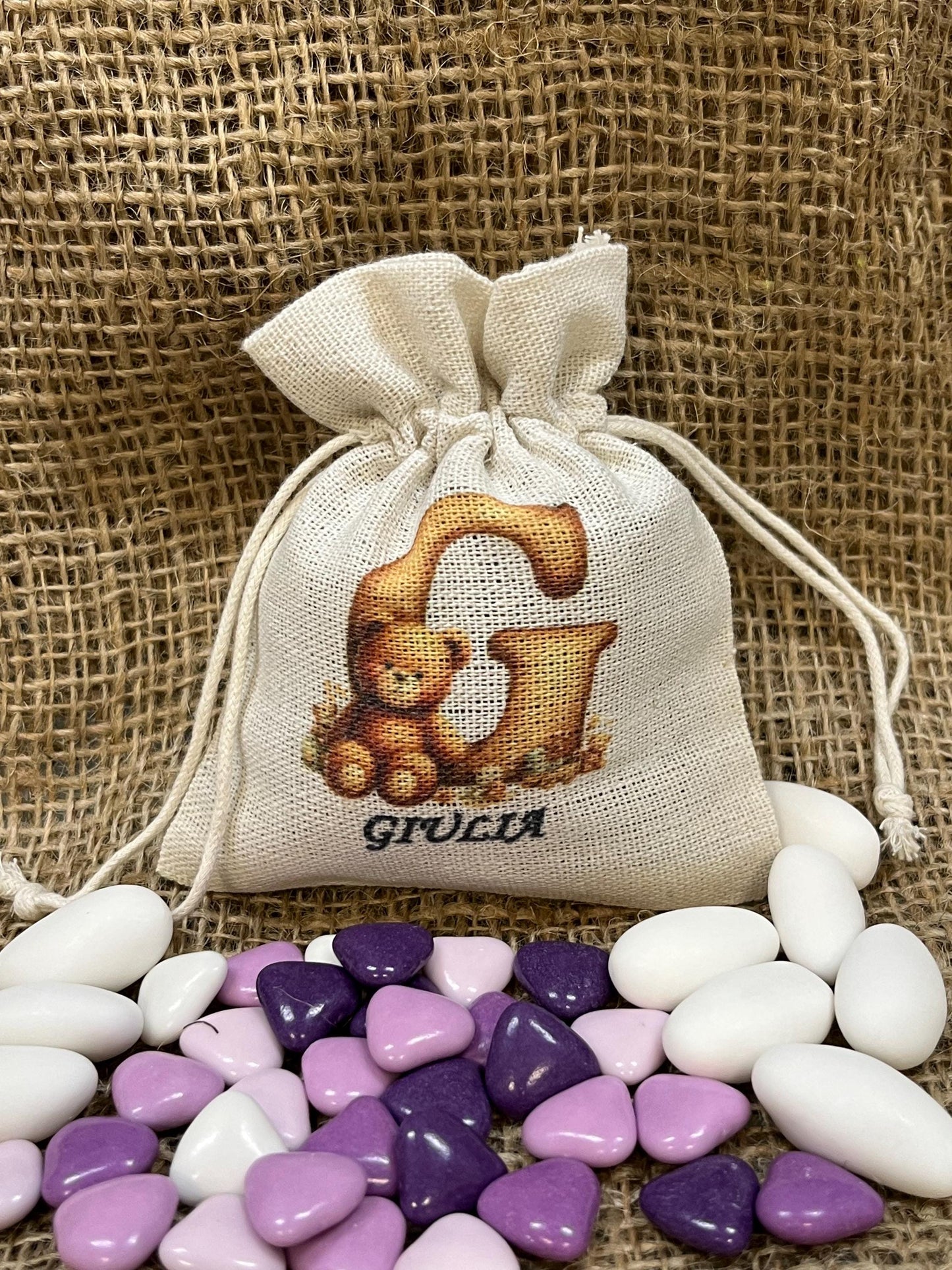 Sacchetto per bomboniera personalizzato-sacchetto per battesimo nascita compleanno comunione cresima-sacchetto personalizzato con nome