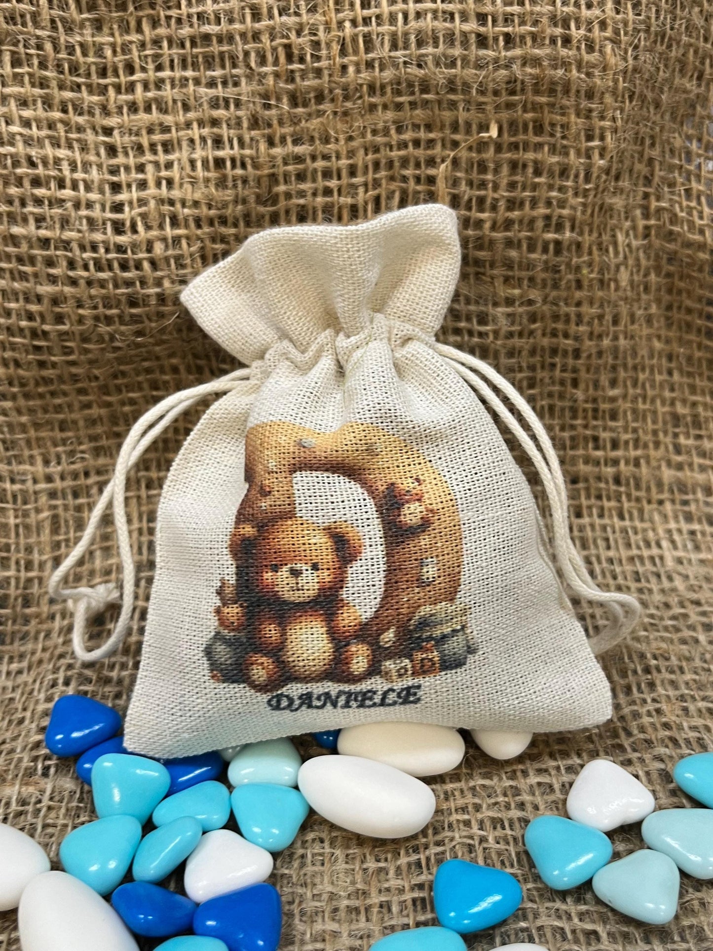 Sacchetto per bomboniera personalizzato-sacchetto per battesimo nascita compleanno comunione cresima-sacchetto personalizzato con nome