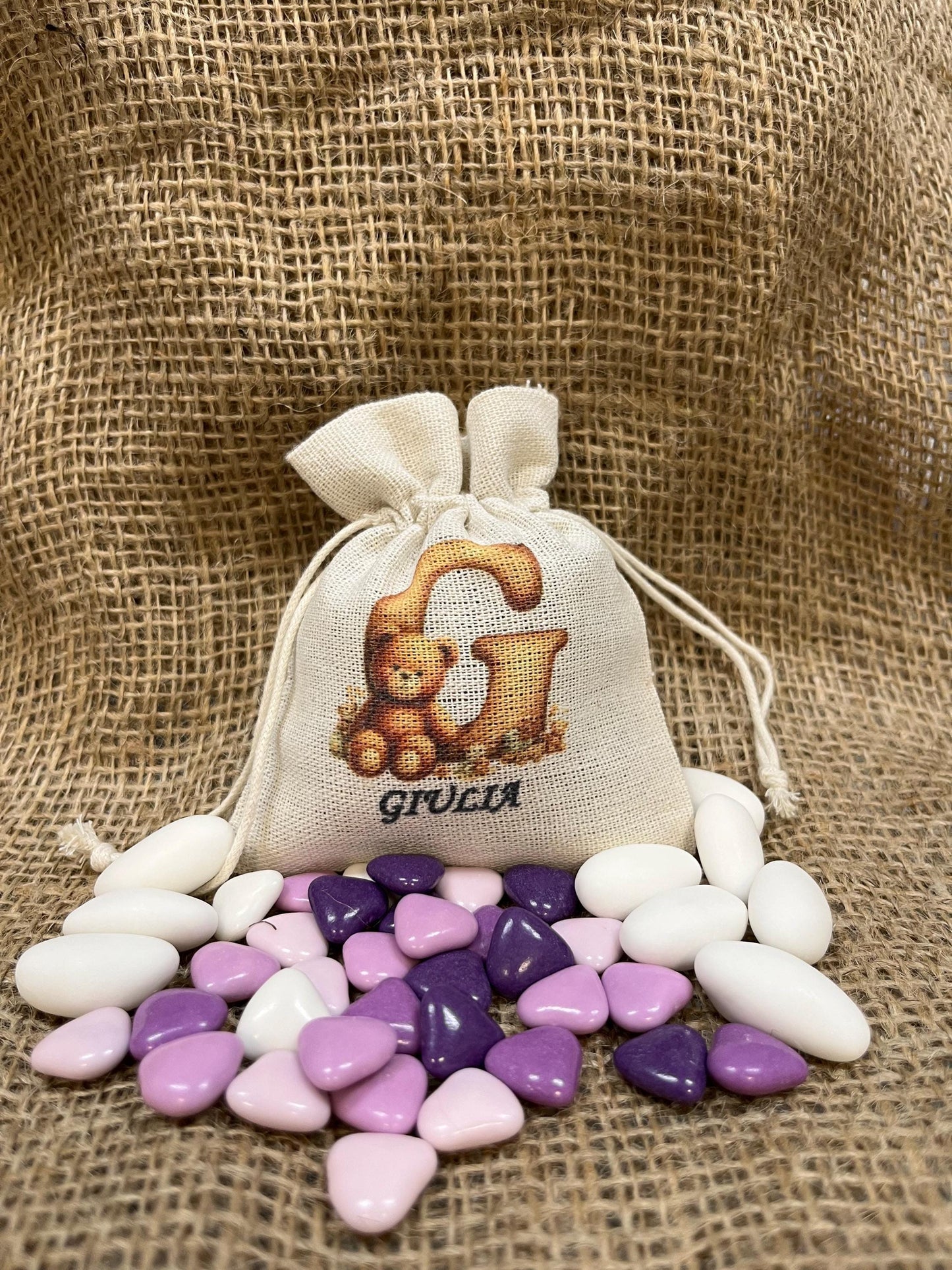 Sacchetto per bomboniera personalizzato-sacchetto per battesimo nascita compleanno comunione cresima-sacchetto personalizzato con nome