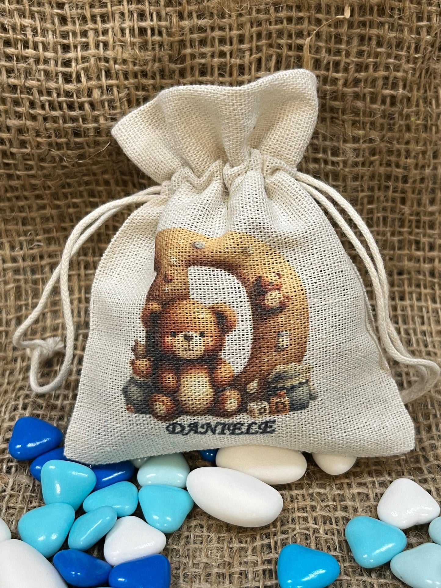 Sacchetto per bomboniera personalizzato-sacchetto per battesimo nascita compleanno comunione cresima-sacchetto personalizzato con nome