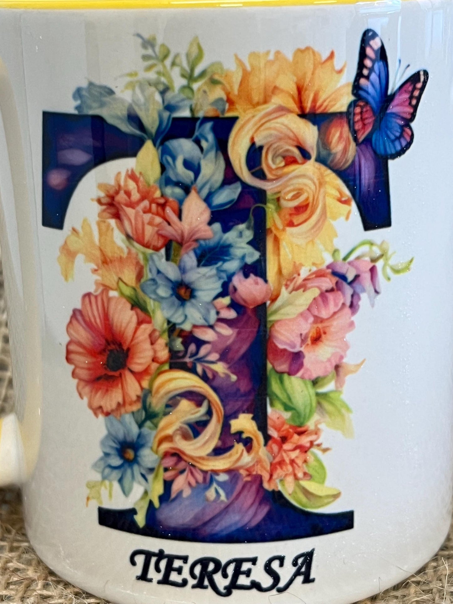 Tazza Personalizzata-Lettera dell'Alfabeto e Nome-Tazza Primavera