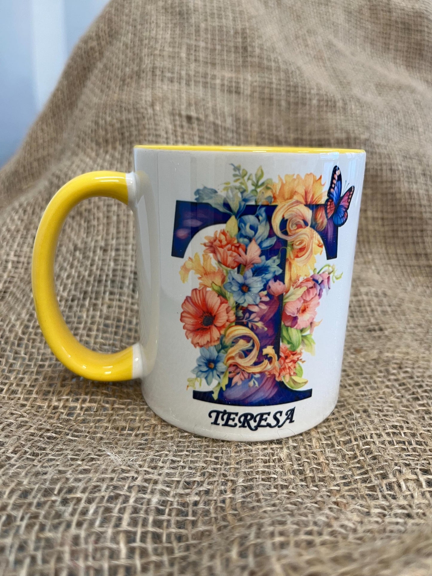 Tazza Personalizzata-Lettera dell'Alfabeto e Nome-Tazza Primavera