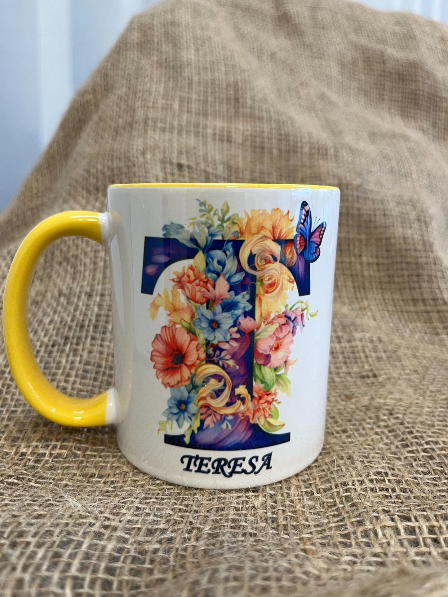 Tazza Personalizzata-Lettera dell'Alfabeto e Nome-Tazza Primavera