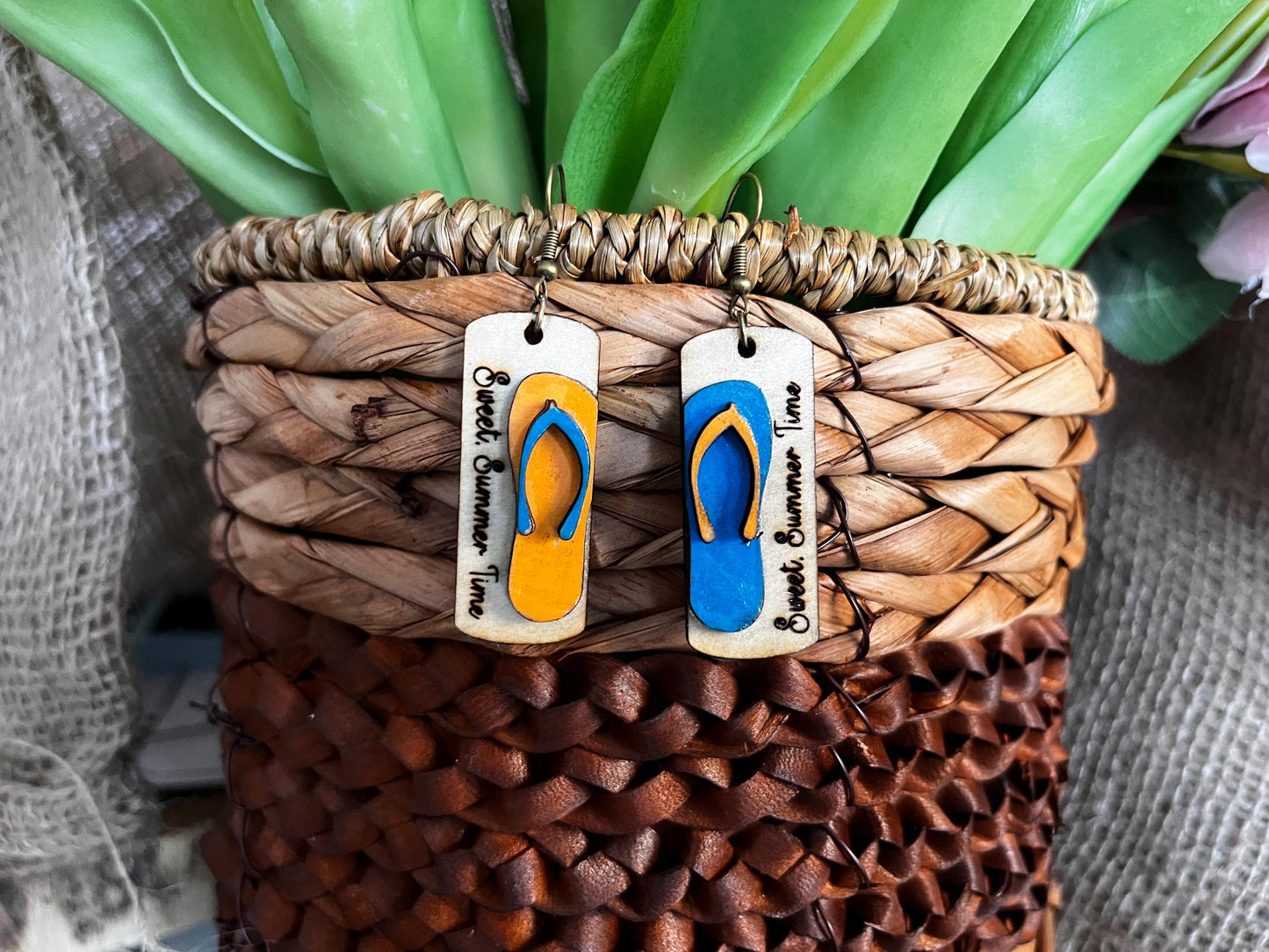 Orecchini Pendenti -Orecchini Sweet Summer Time-Orecchini in legno -Incisione laser-Orecchini Estate