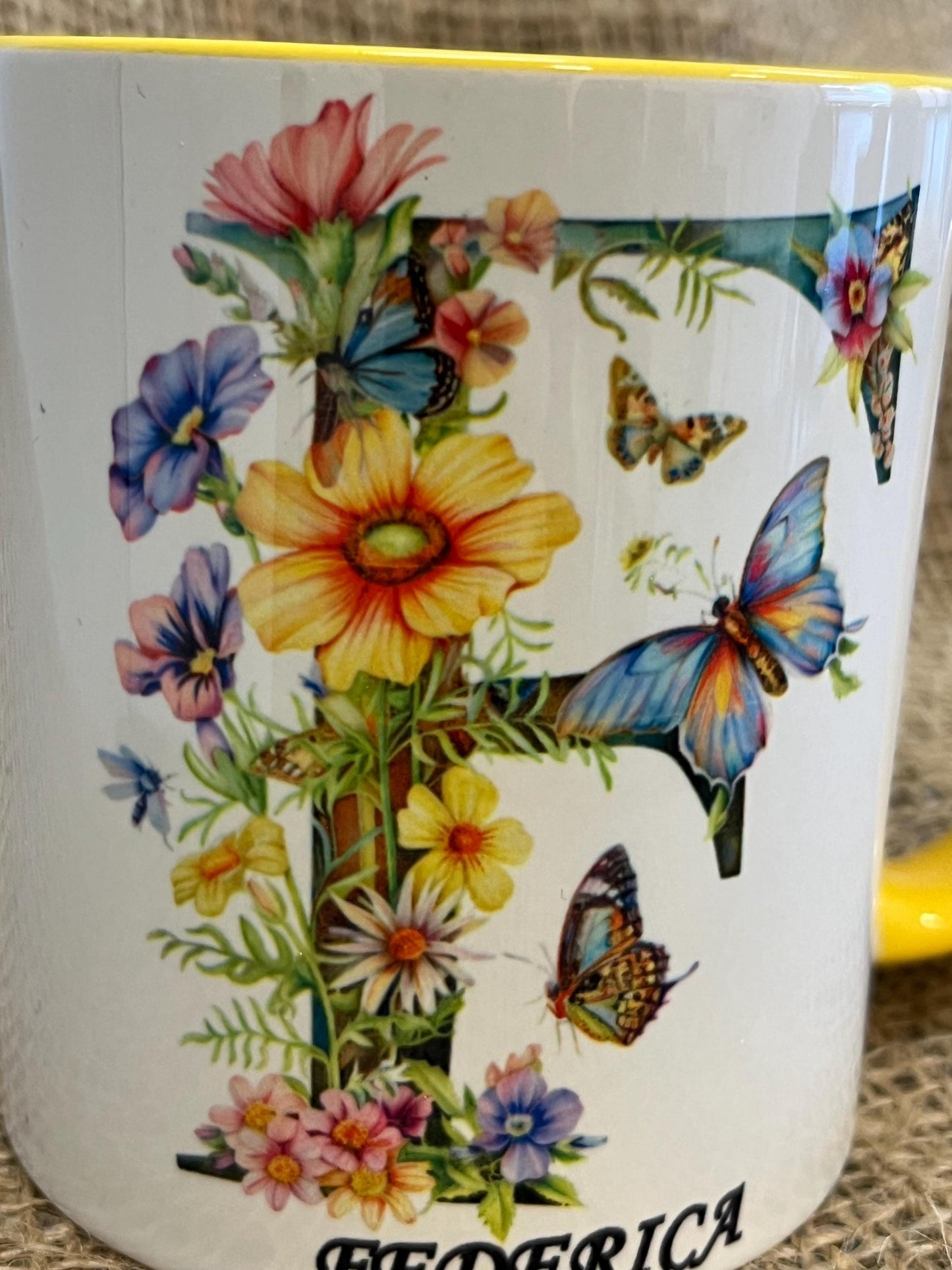 Tazza Personalizzata-Lettera dell'Alfabeto e Nome-Tazza Primavera -Mug personalizzata