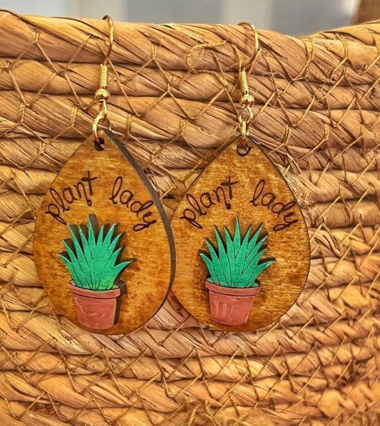 Orecchini Pendenti -Orecchini Lady Plant-Orecchini in legno -Incisione laser-Orecchini Pianta grassa