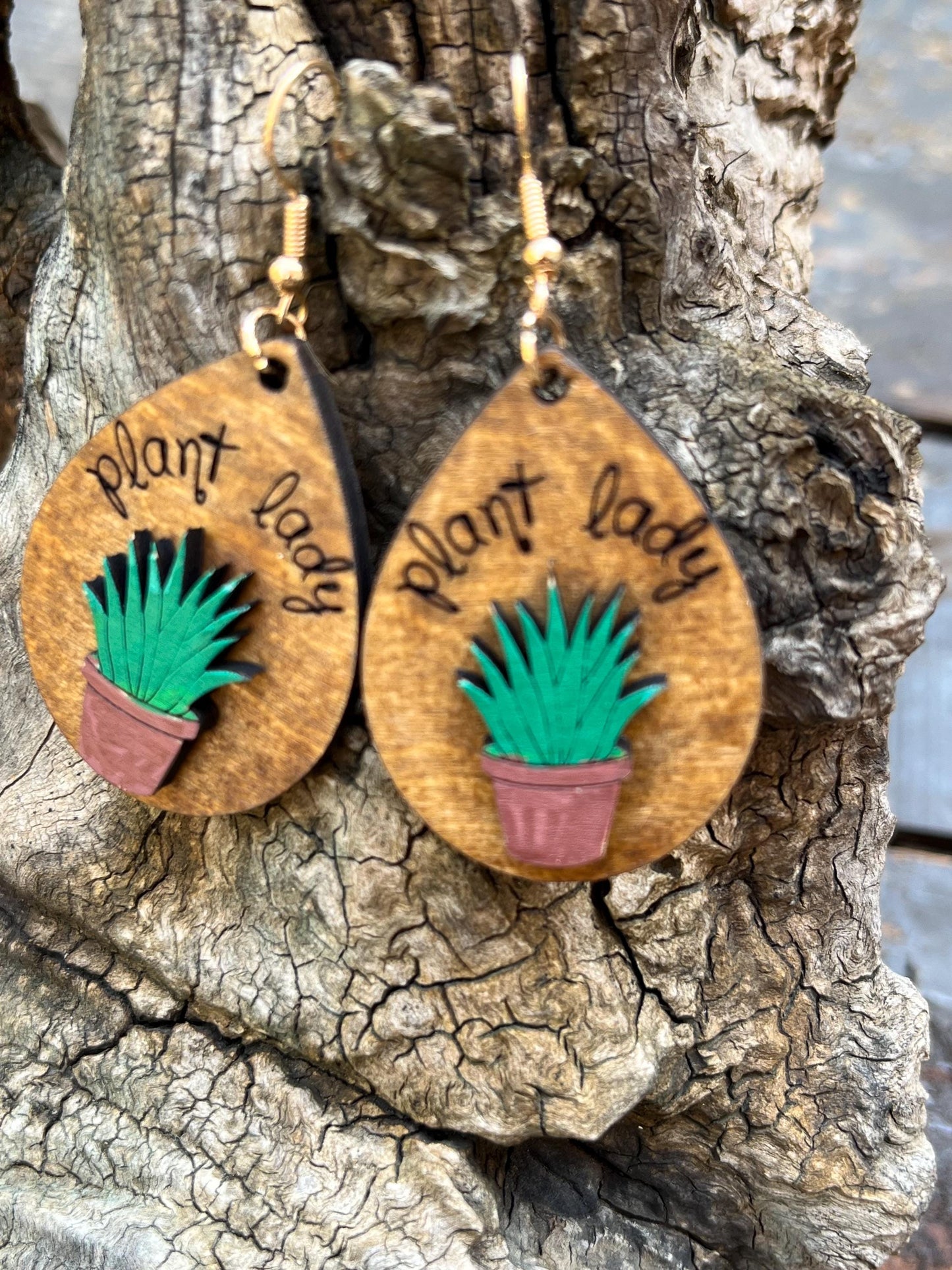 Orecchini Pendenti -Orecchini Lady Plant-Orecchini in legno -Incisione laser-Orecchini Pianta grassa