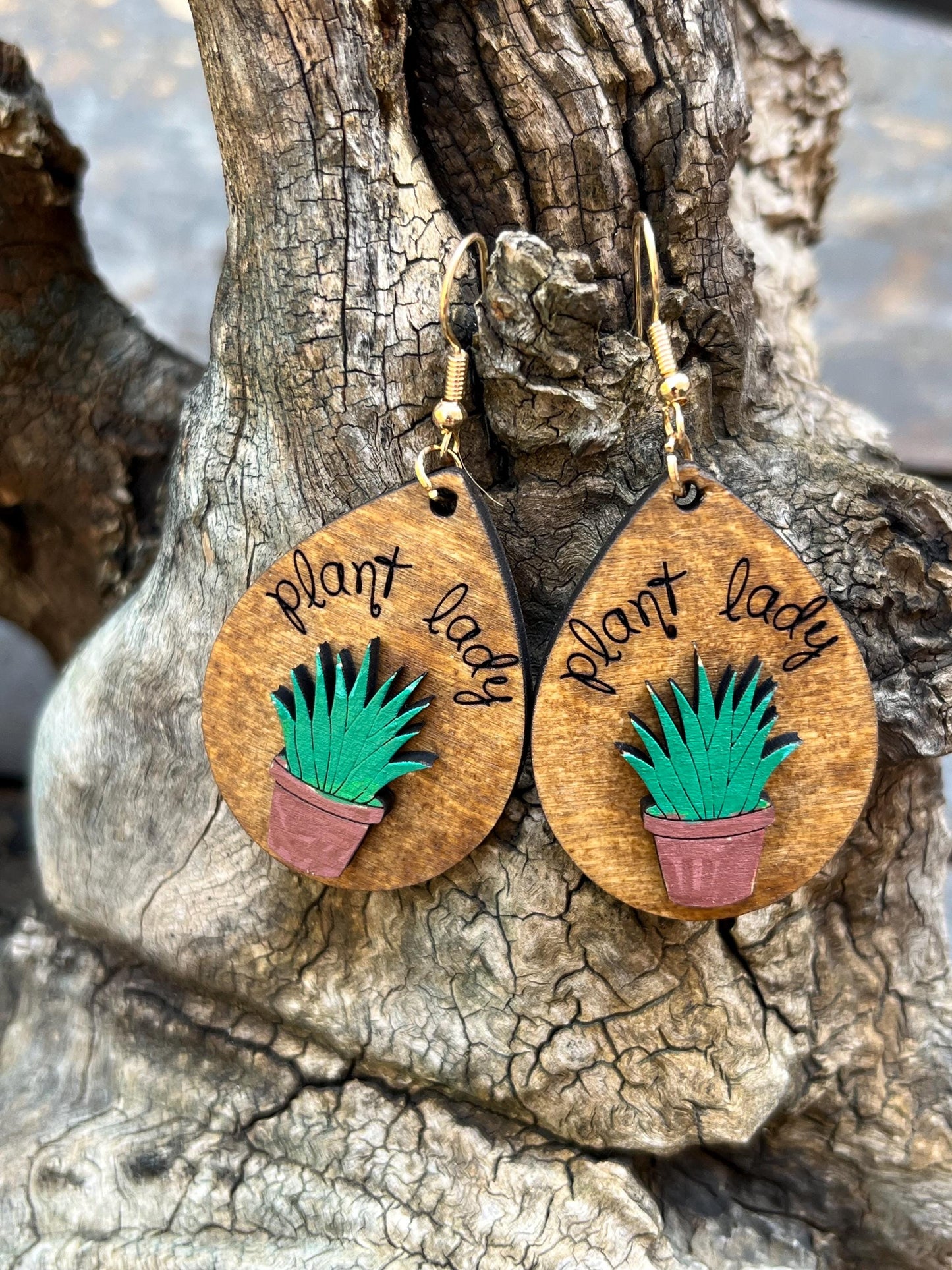 Orecchini Pendenti -Orecchini Lady Plant-Orecchini in legno -Incisione laser-Orecchini Pianta grassa