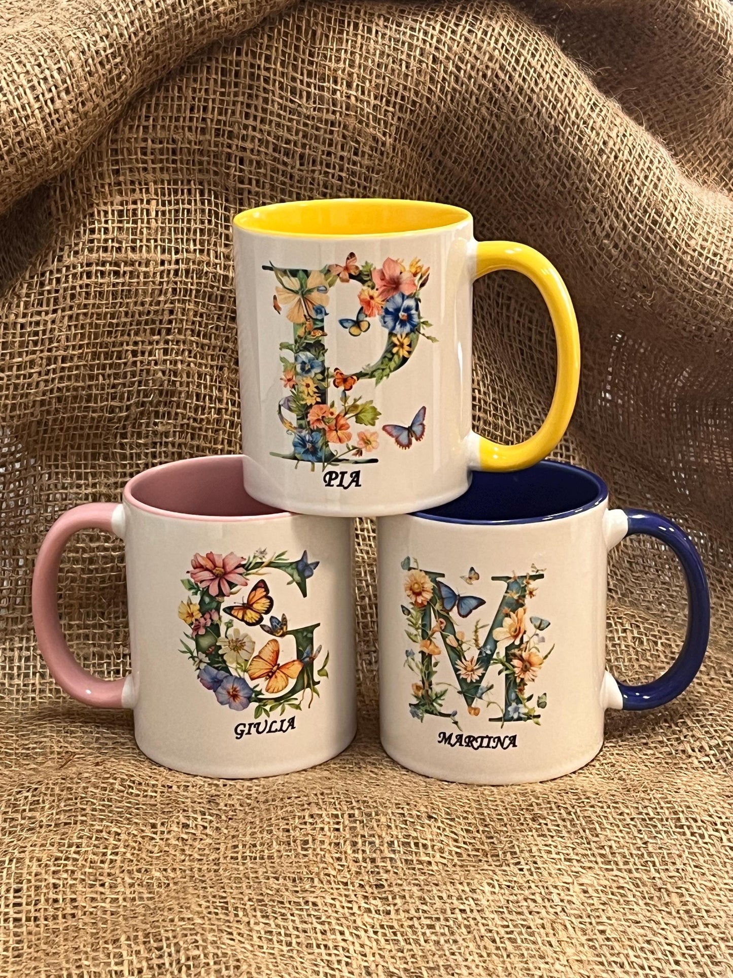 Tazza Personalizzata-Lettera dell'Alfabeto e Nome-Tazza Primavera -Mug personalizzata