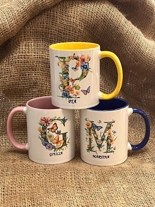 Tazza Personalizzata-Lettera dell'Alfabeto e Nome-Tazza Primavera -Mug personalizzata