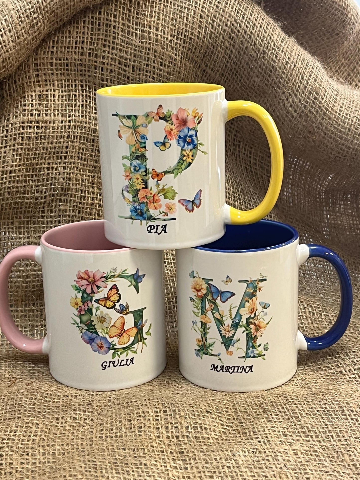Tazza Personalizzata-Lettera dell'Alfabeto e Nome-Tazza Primavera -Mug personalizzata