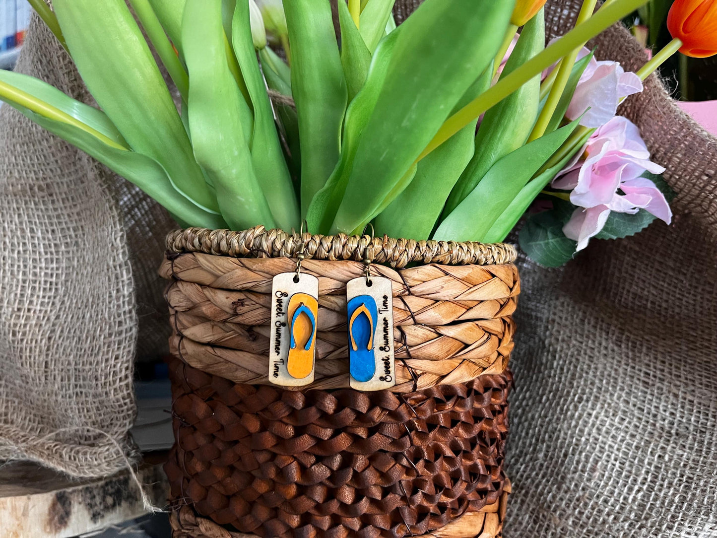 Orecchini Pendenti -Orecchini Sweet Summer Time-Orecchini in legno -Incisione laser-Orecchini Estate