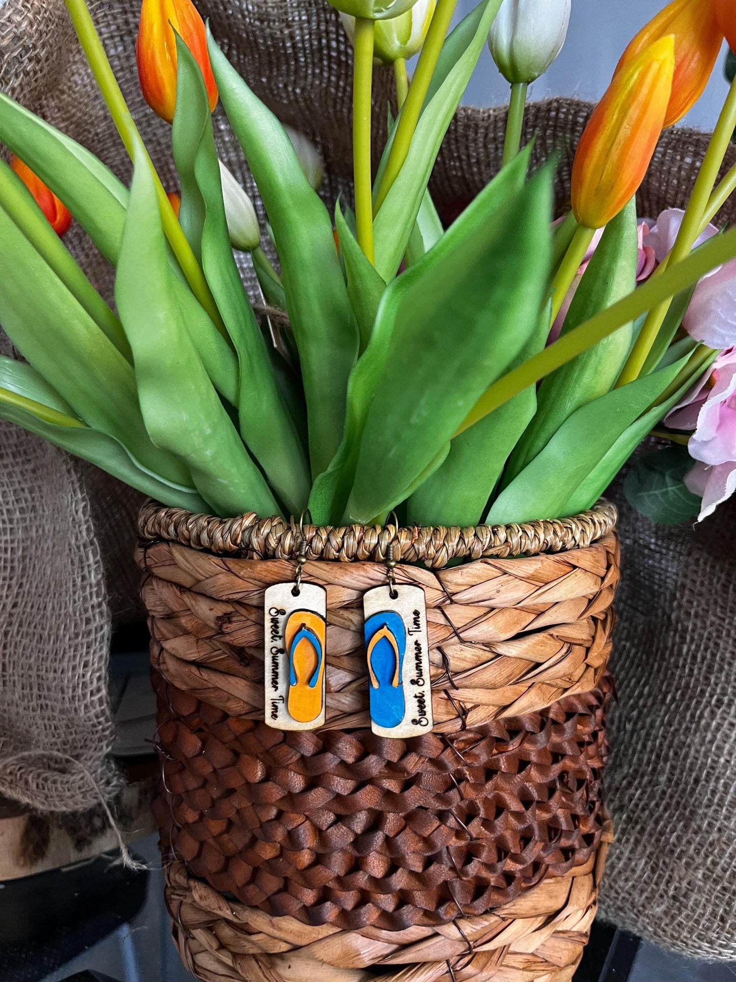 Orecchini Pendenti -Orecchini Sweet Summer Time-Orecchini in legno -Incisione laser-Orecchini Estate