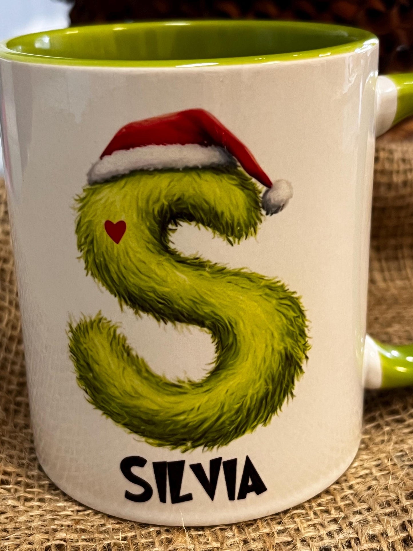 Tazza Personalizzata-Lettera dell'Alfabeto GRINCH e Nome