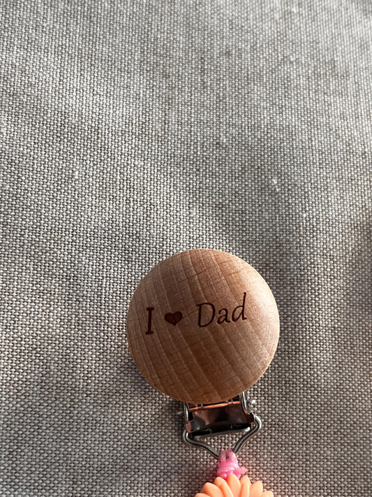 Catenella Portaciuccio con Fiore  e Clip I love Dad-personalizzata con Nome