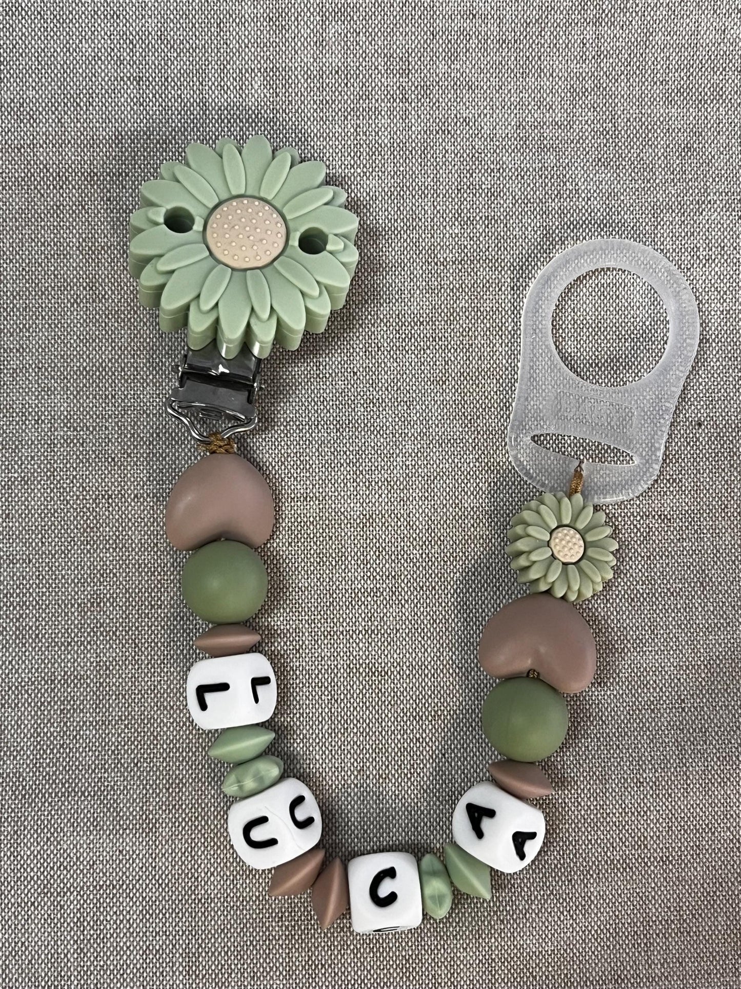 Catenella Portaciuccio con Girasole- Clip  di diversi colori-personalizzata con Nome