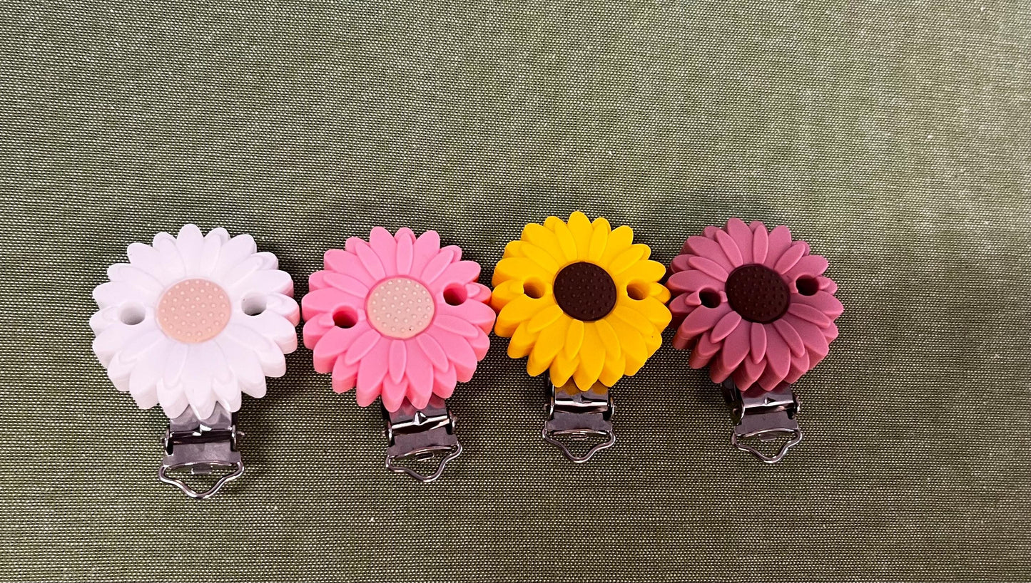 Catenella Portaciuccio con Girasole- Clip  di diversi colori-personalizzata con Nome