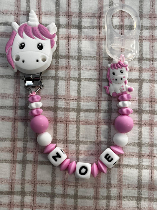 Catenella Portaciuccio con Unicorno- Clip  di diversi colori-personalizzata con Nome