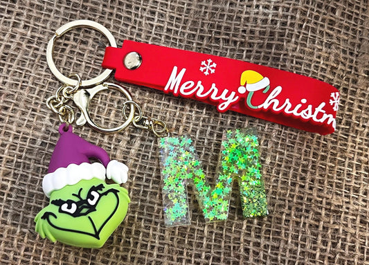 Portachiavi  del Grinch in resina epossidica con lettera dellalfabeto