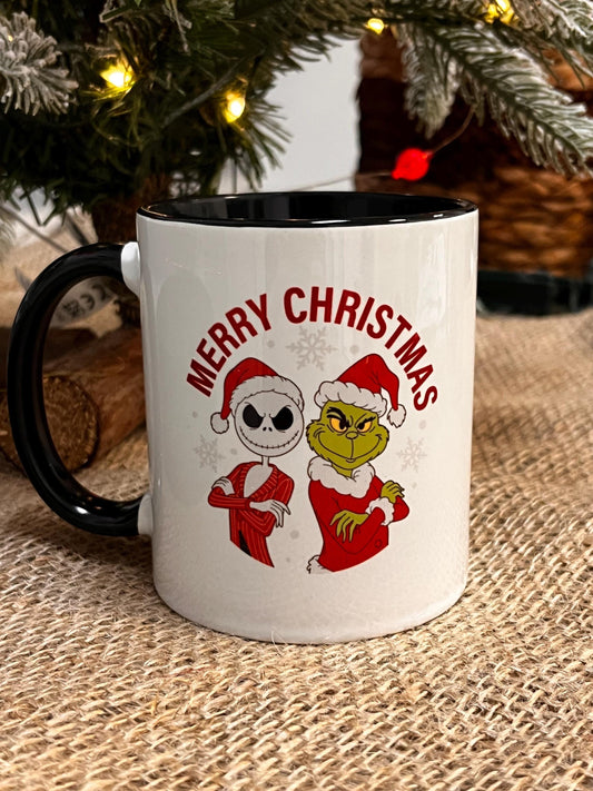 Tazza -Mug in ceramica Nightmare before Christmas-GrinchJack e Grinch amici per Natale -Jack and Grinch friends to Christmas