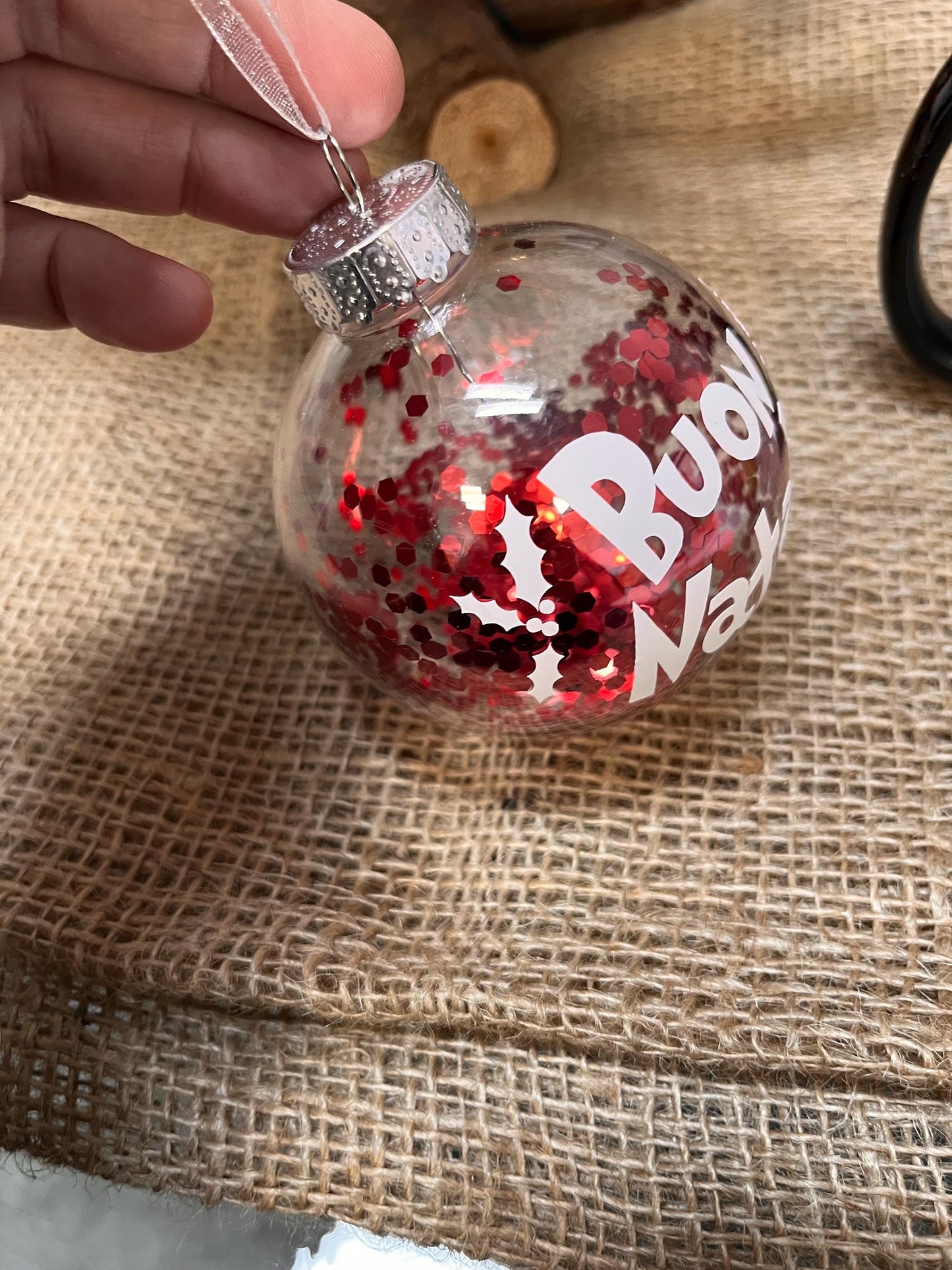 Pallina di Natale personalizzata in plastica  con Glitter Decorazioni e Vinile