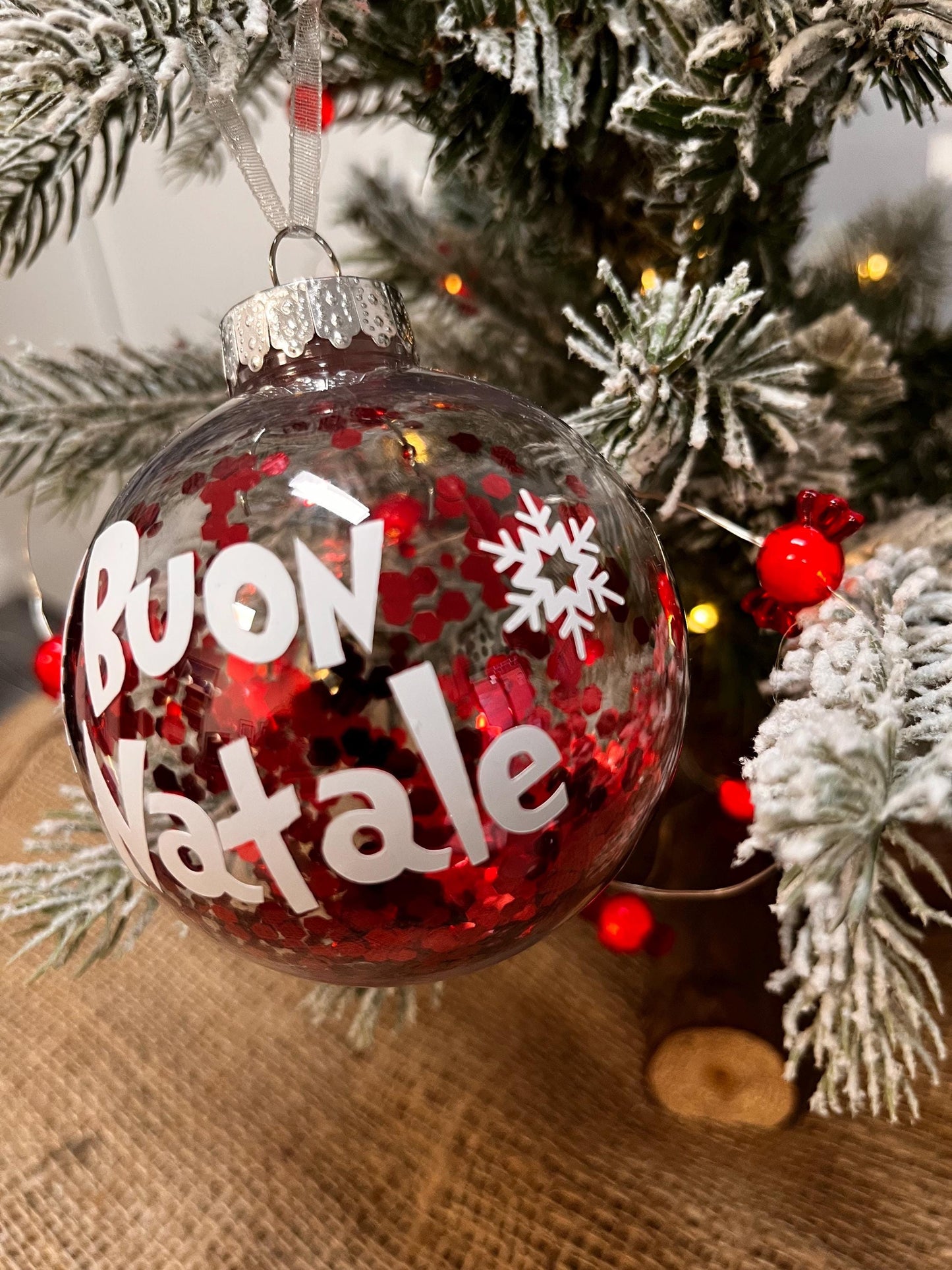Pallina di Natale personalizzata in plastica  con Glitter Decorazioni e Vinile