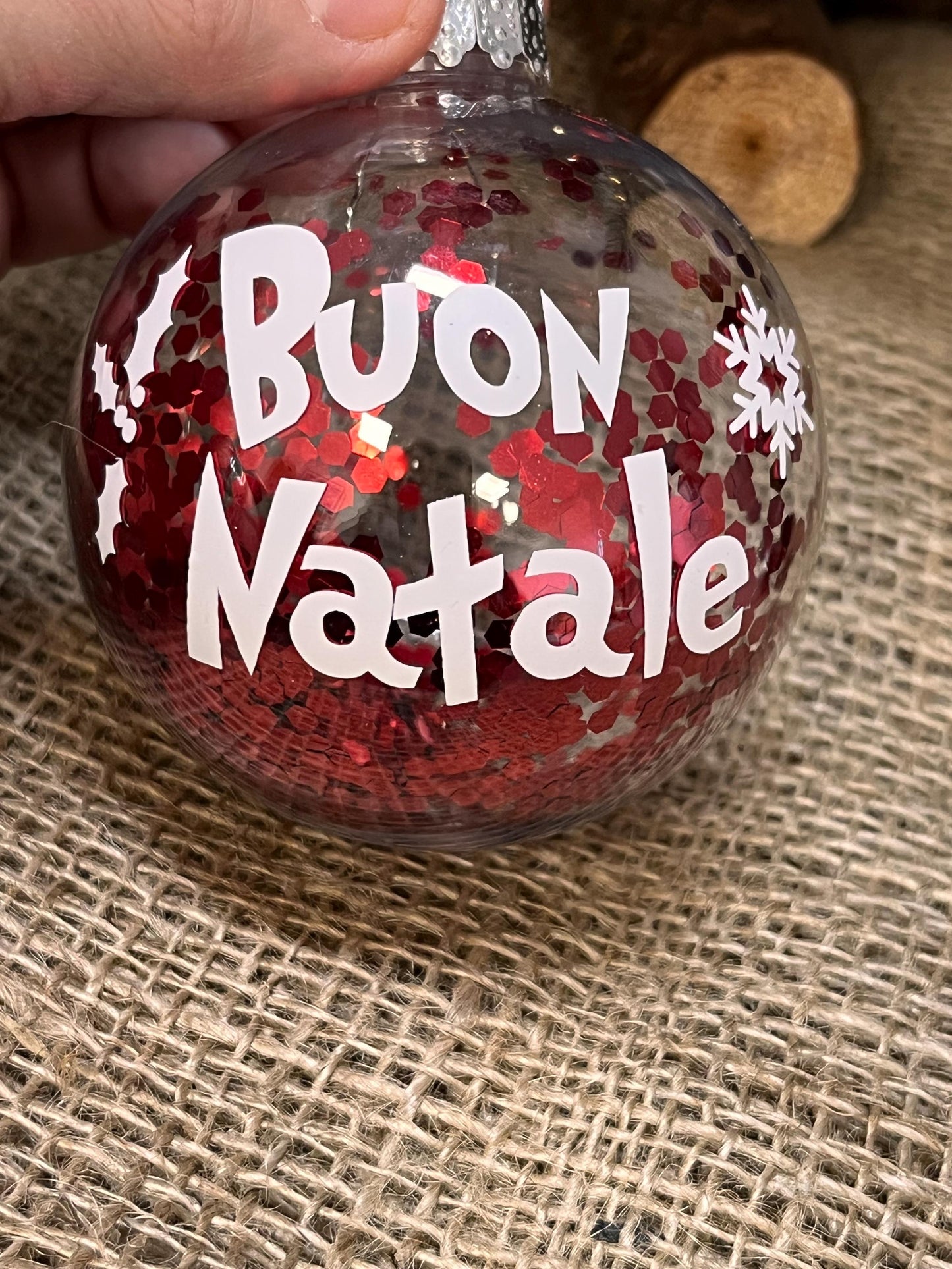 Pallina di Natale personalizzata in plastica  con Glitter Decorazioni e Vinile