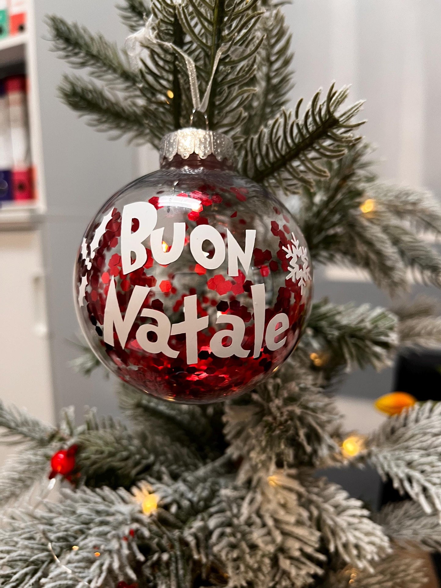 Pallina di Natale personalizzata in plastica  con Glitter Decorazioni e Vinile