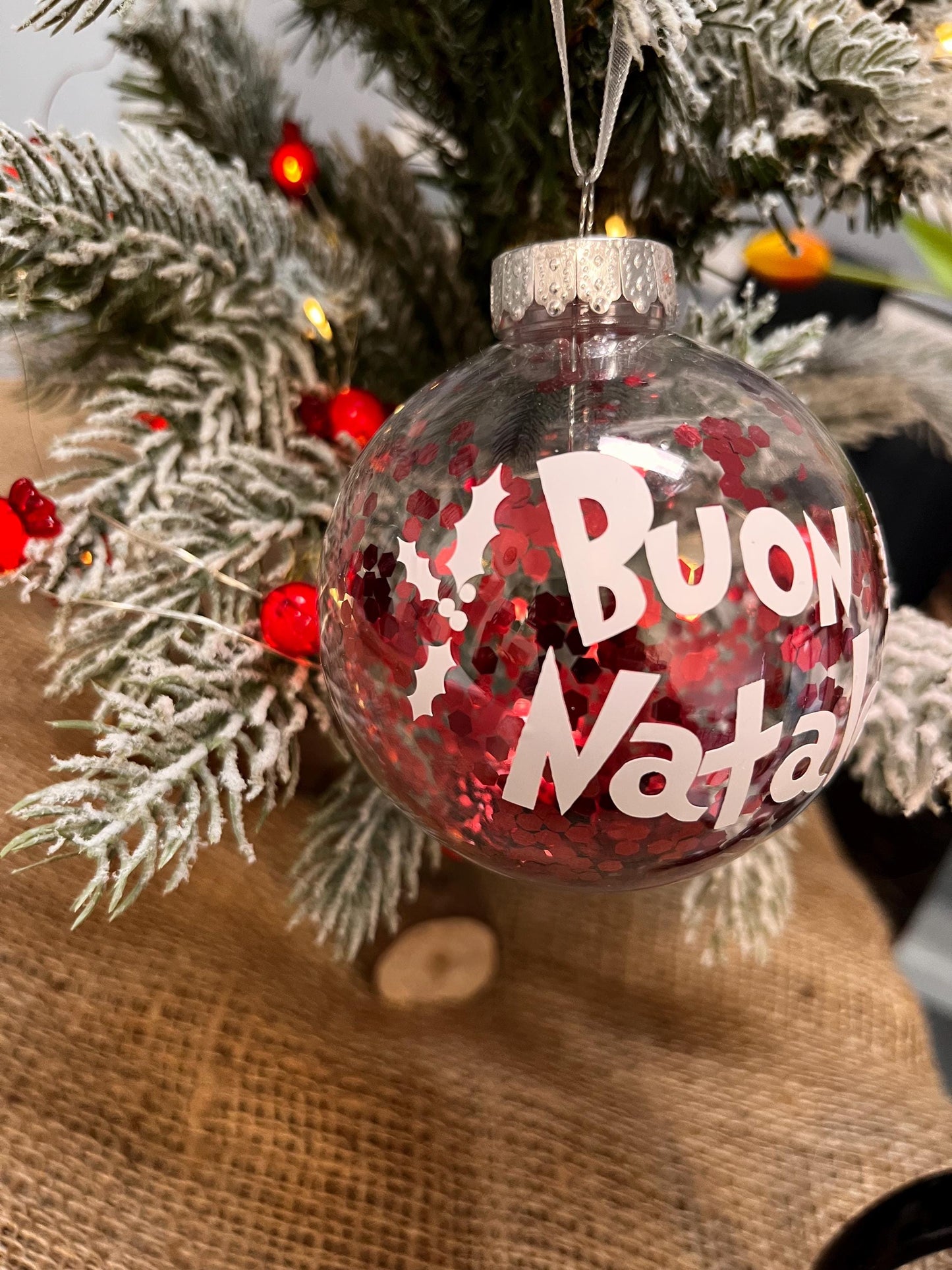 Pallina di Natale personalizzata in plastica  con Glitter Decorazioni e Vinile
